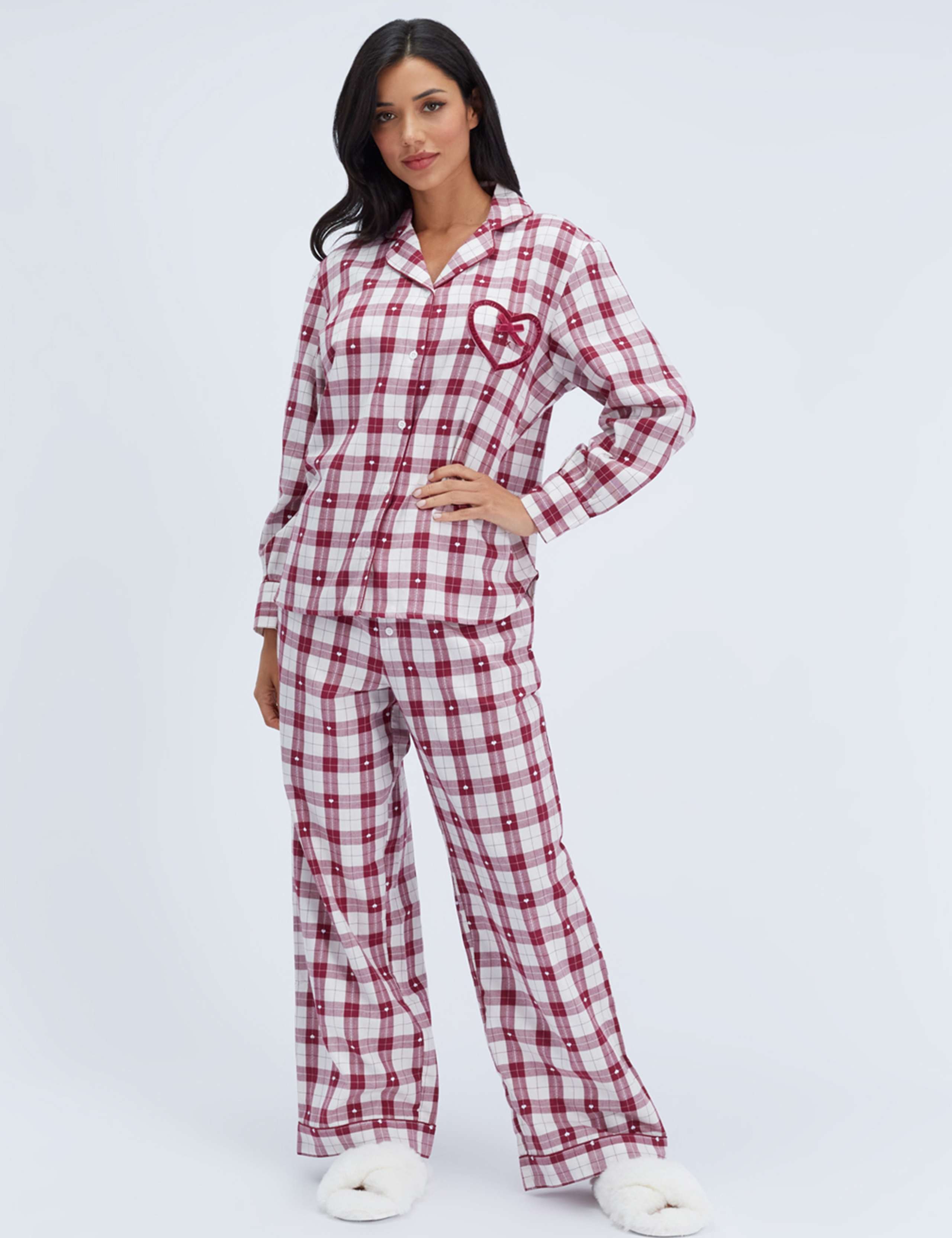 Pure Cotton Checked Heart Pyjama Set 1 of 7