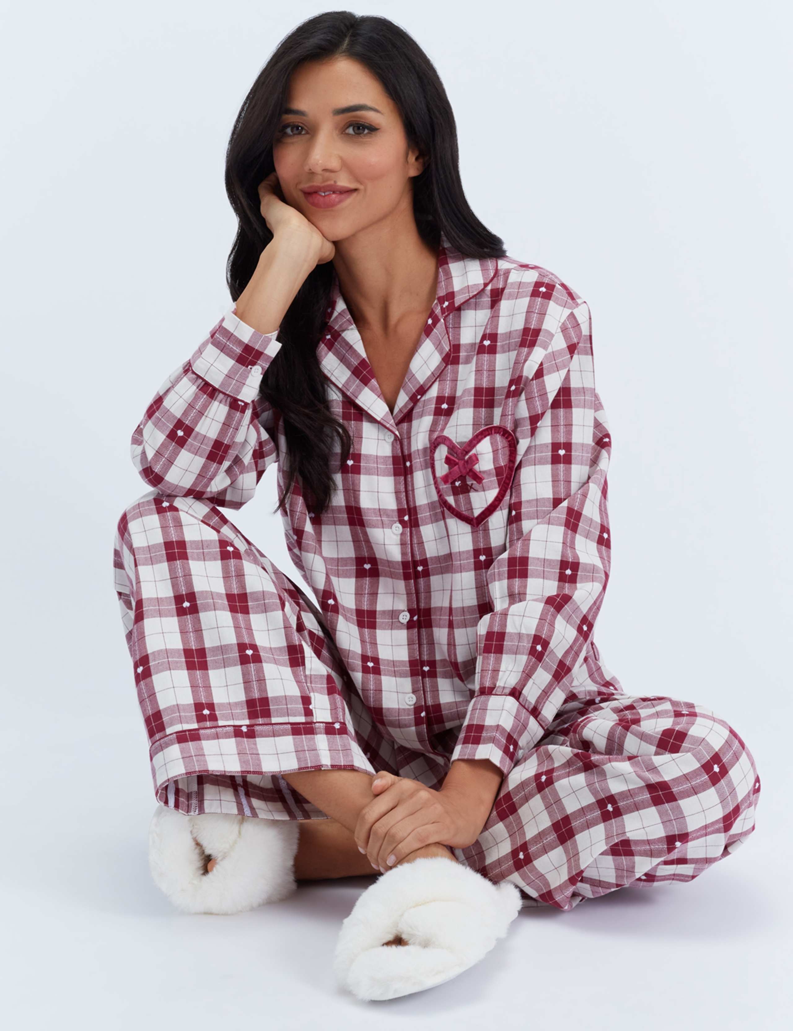 Pure Cotton Checked Heart Pyjama Set 4 of 7