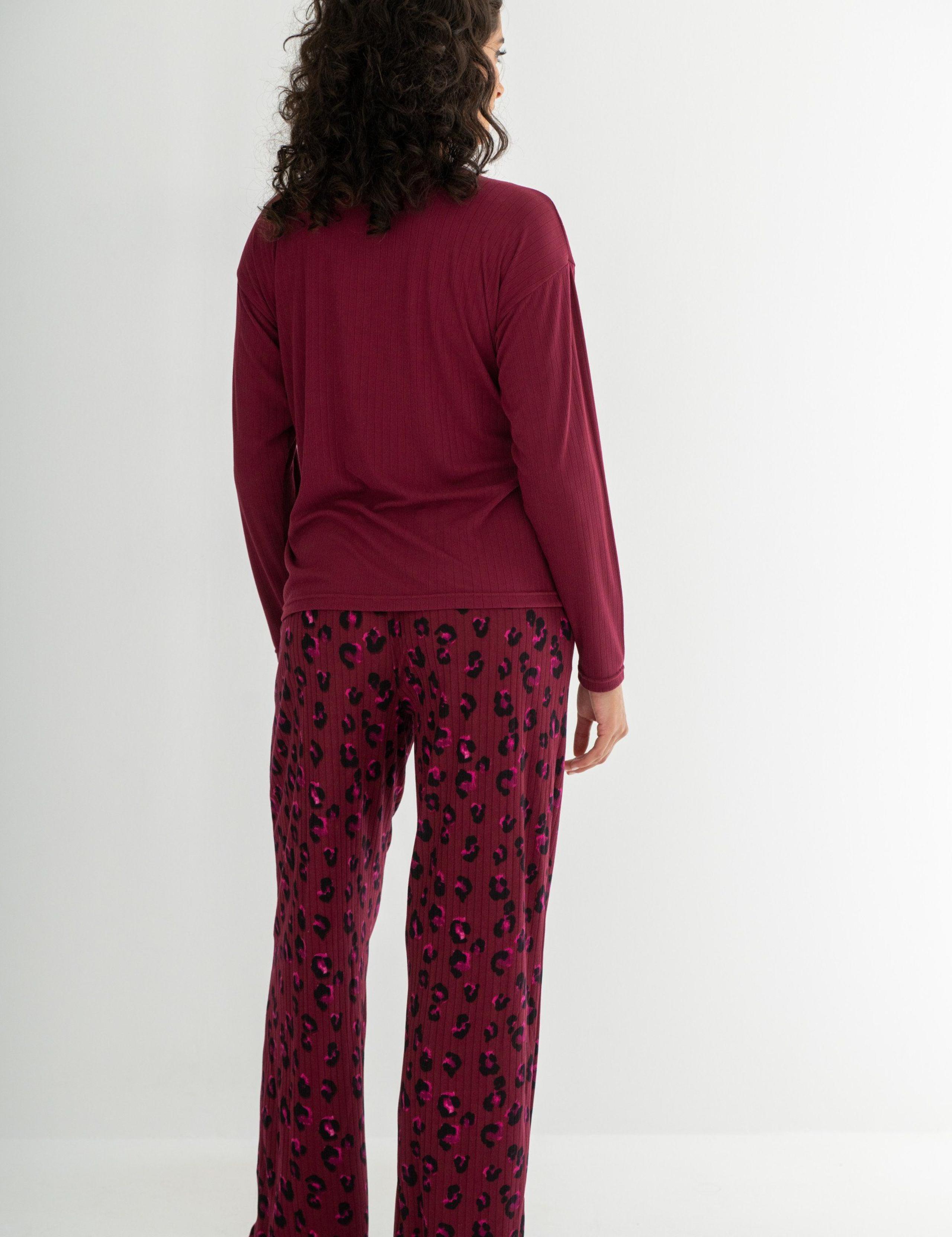 Ribbed Brushed Leopard Trim Pyjama Set 6 of 10