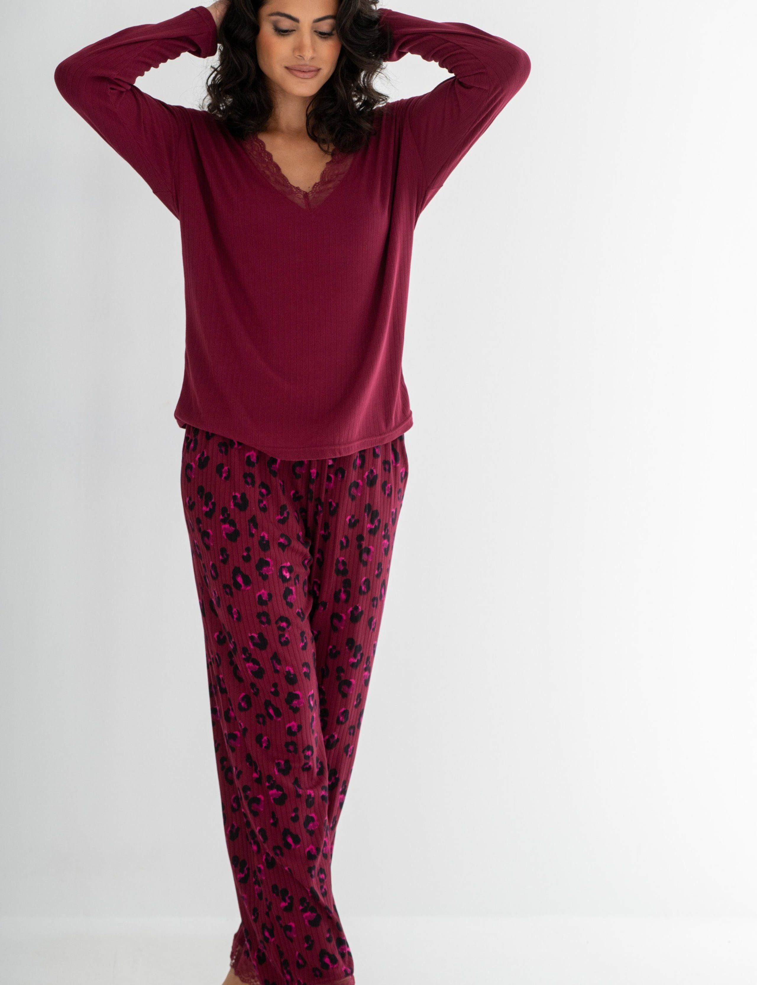 Ribbed Brushed Leopard Trim Pyjama Set 8 of 10