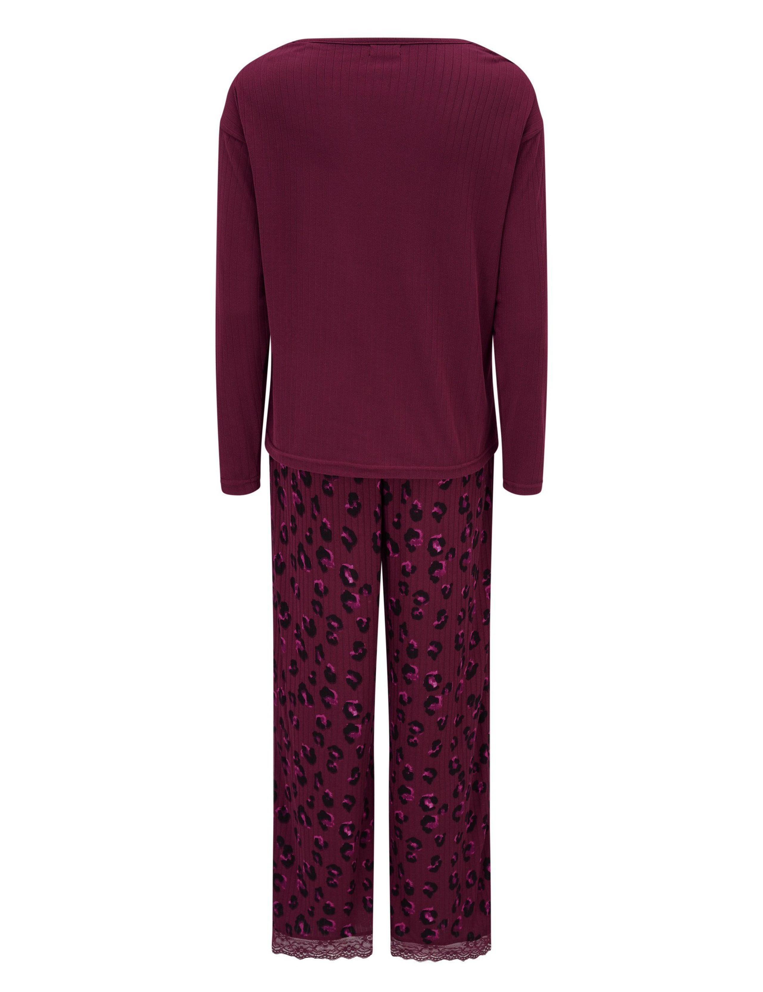 Ribbed Brushed Leopard Trim Pyjama Set 9 of 10