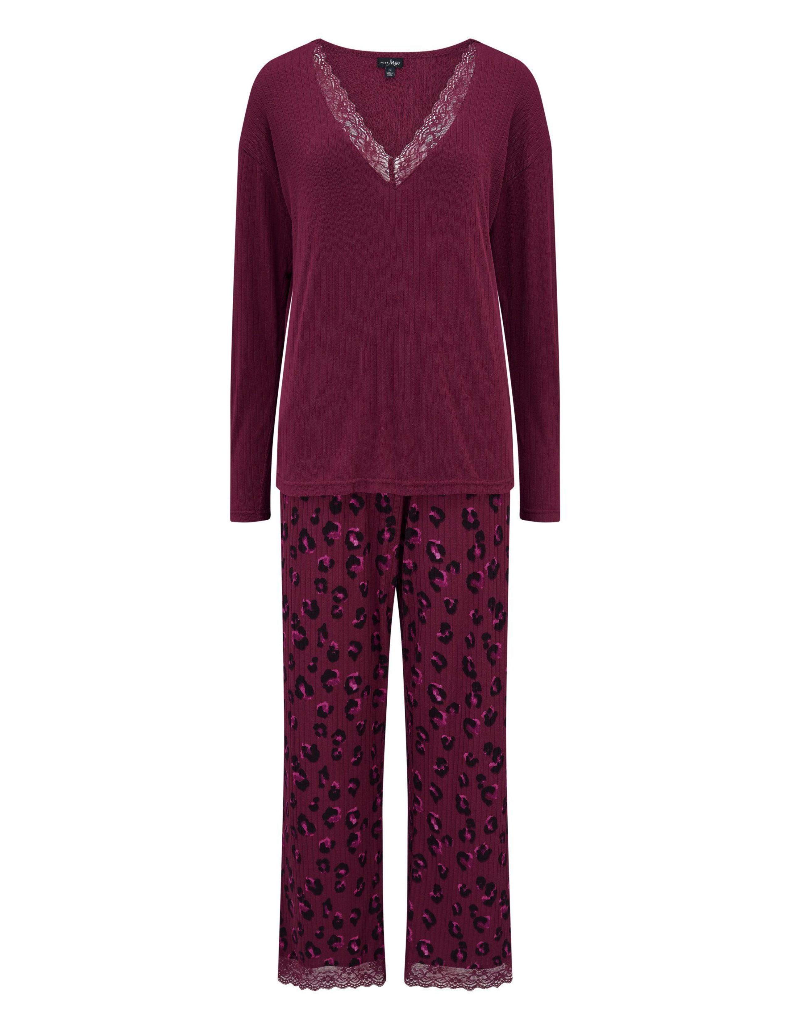 Ribbed Brushed Leopard Trim Pyjama Set 2 of 10