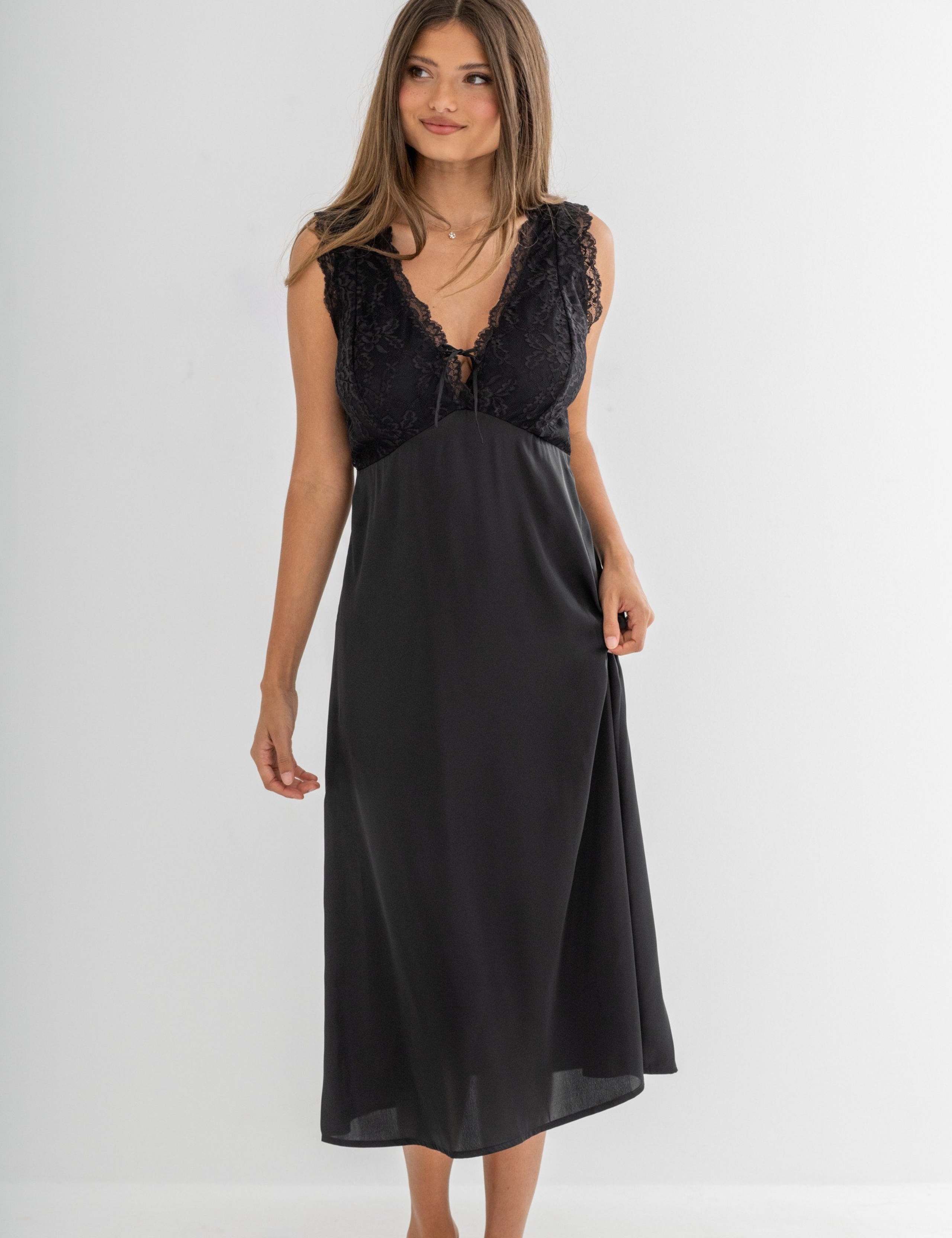 Dusk Satin & Lace Plunge Midi Chemise 1 of 6