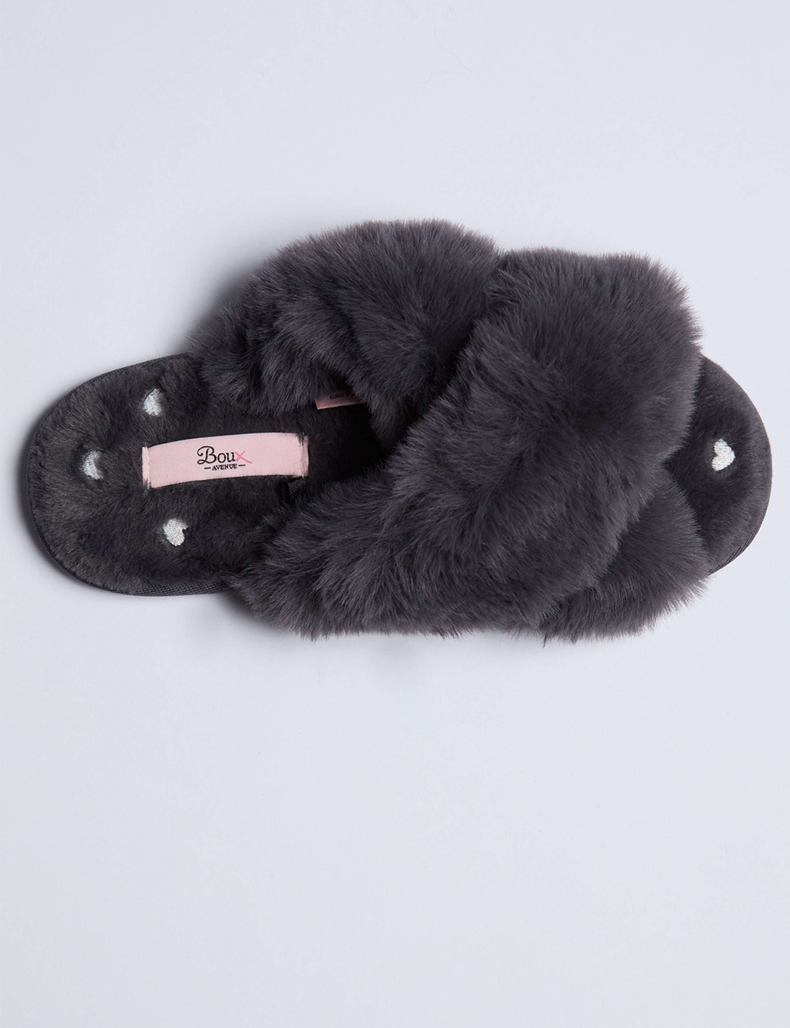 Faux Fur Heart Crossover Slider Slippers 2 of 6