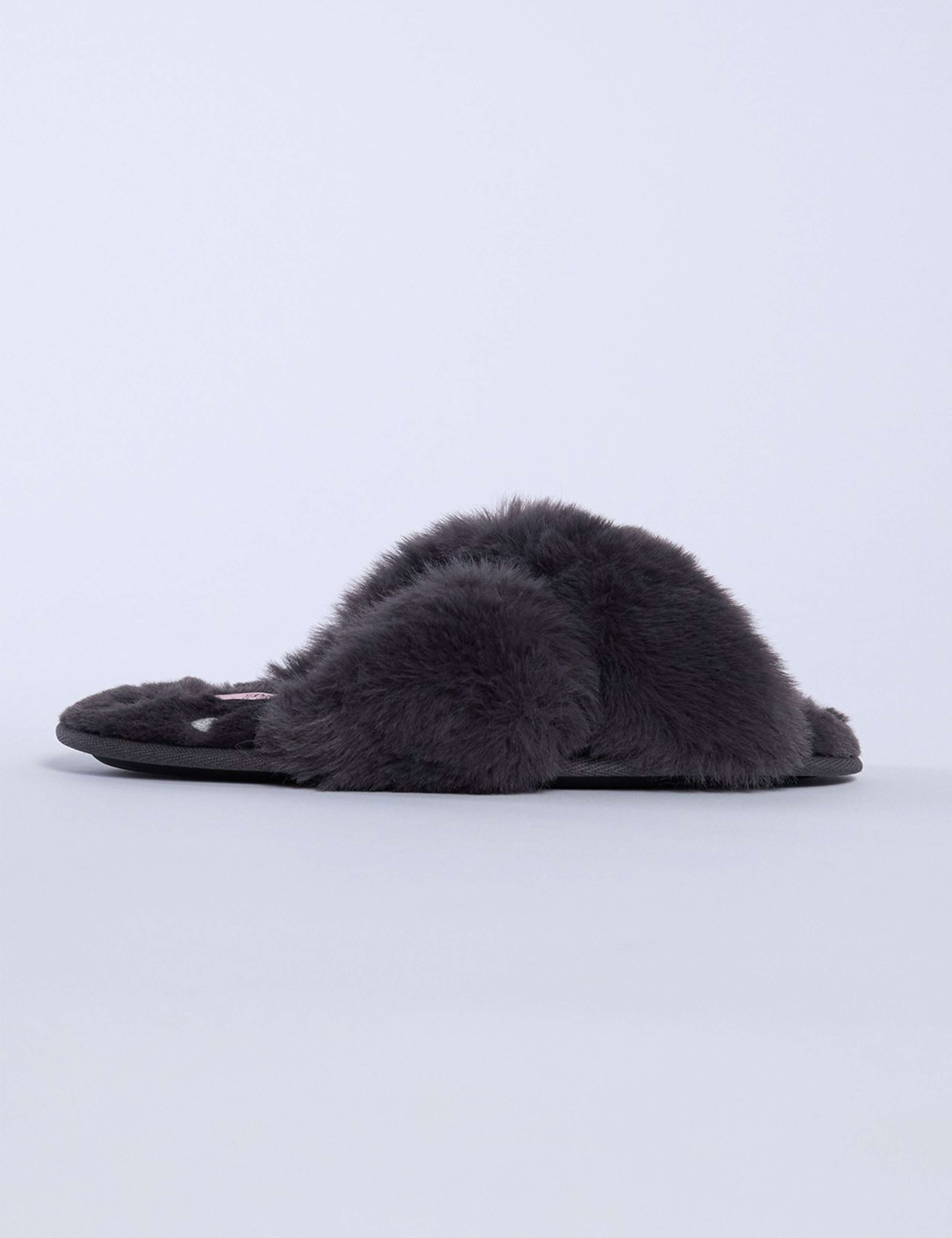 Faux Fur Heart Crossover Slider Slippers 3 of 6
