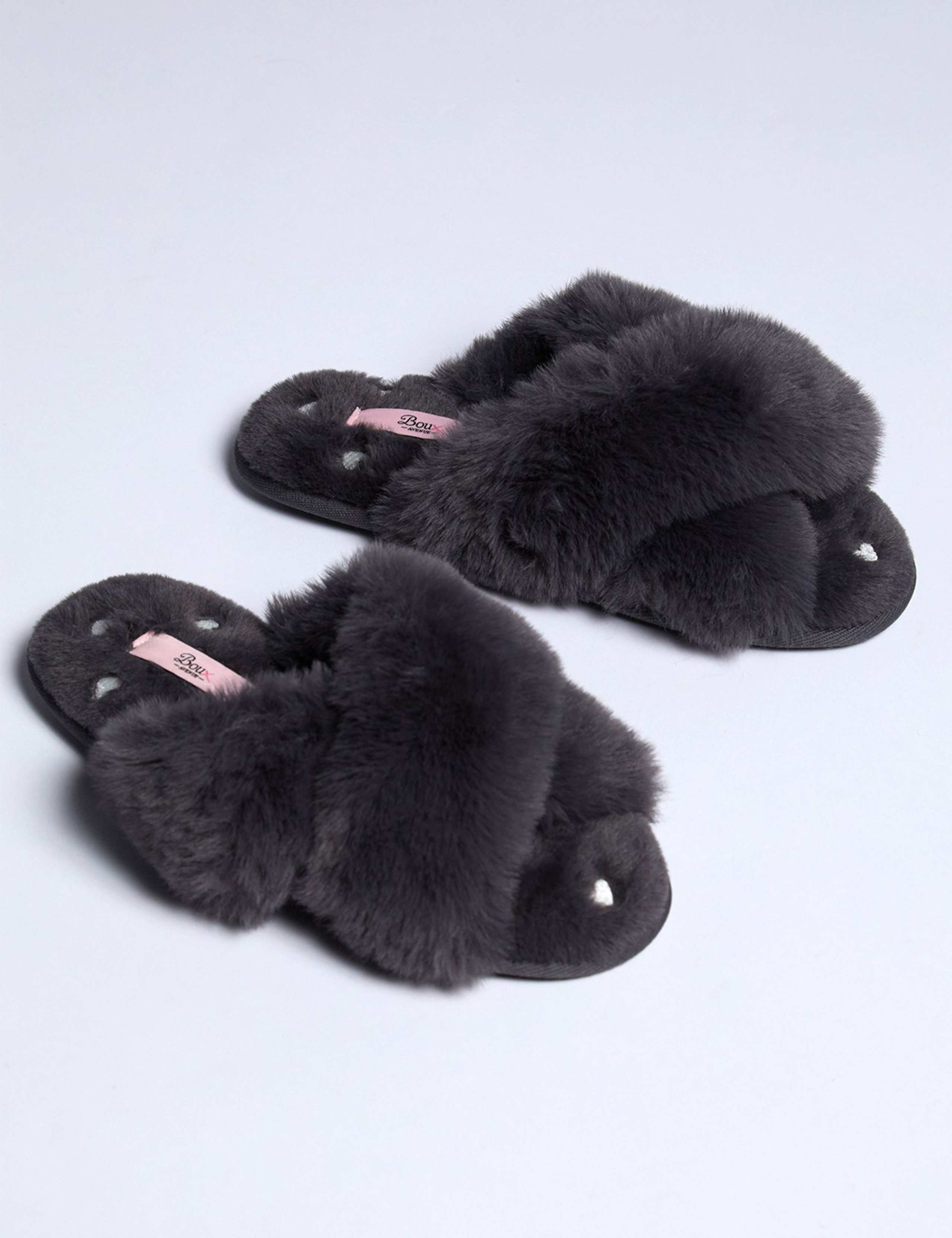Faux Fur Heart Crossover Slider Slippers 4 of 6