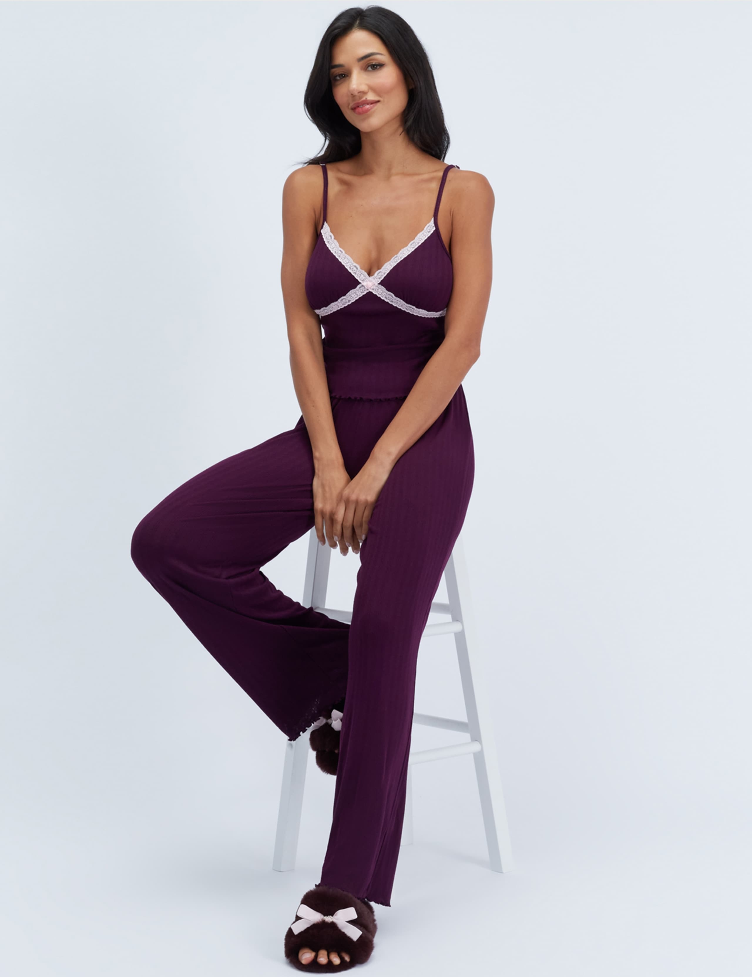 Pointelle Lace Trim Wide Leg Cami Pyjama Set 2 of 7