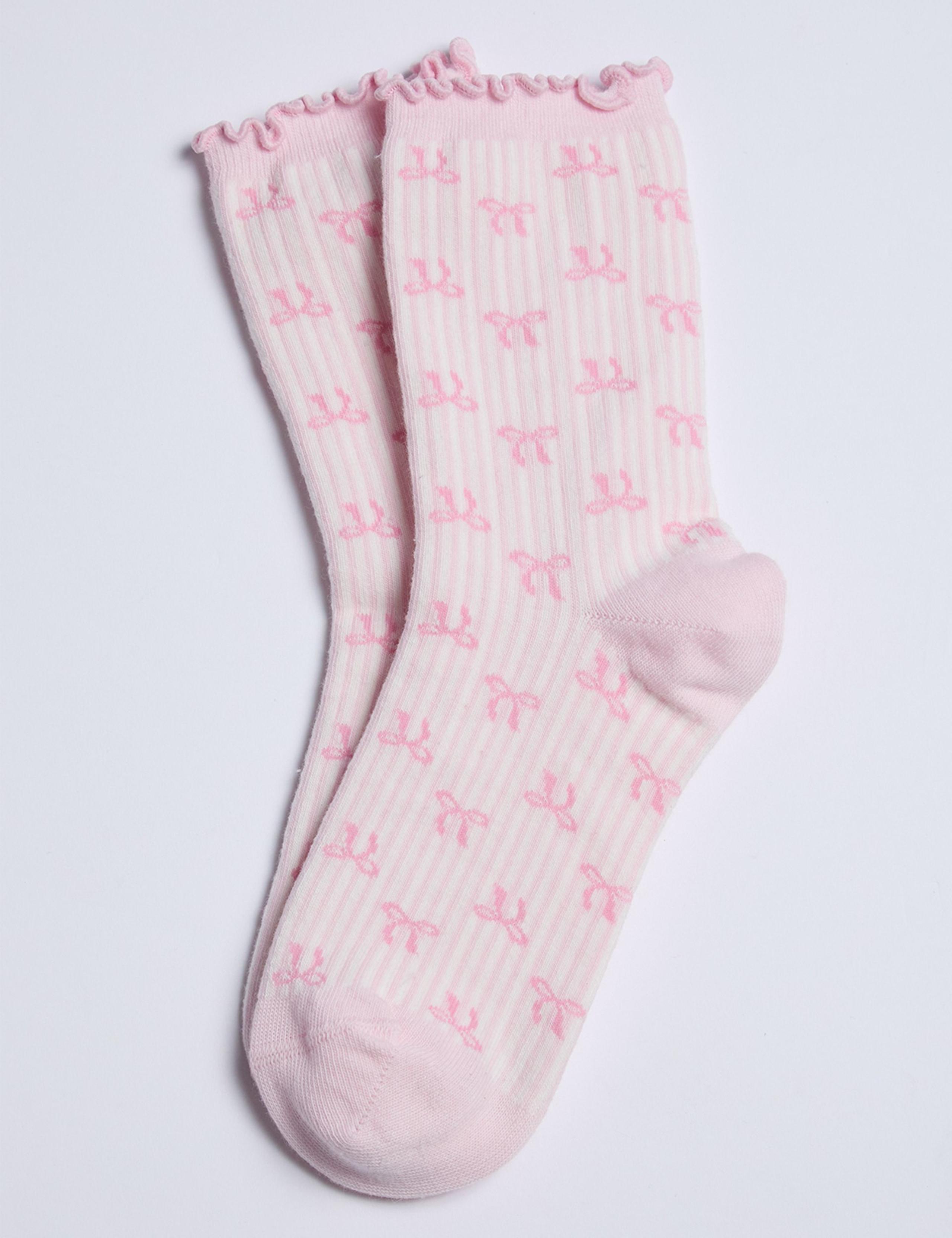 Cotton Rich Striped Bow Ankle High Socks 2 of 2
