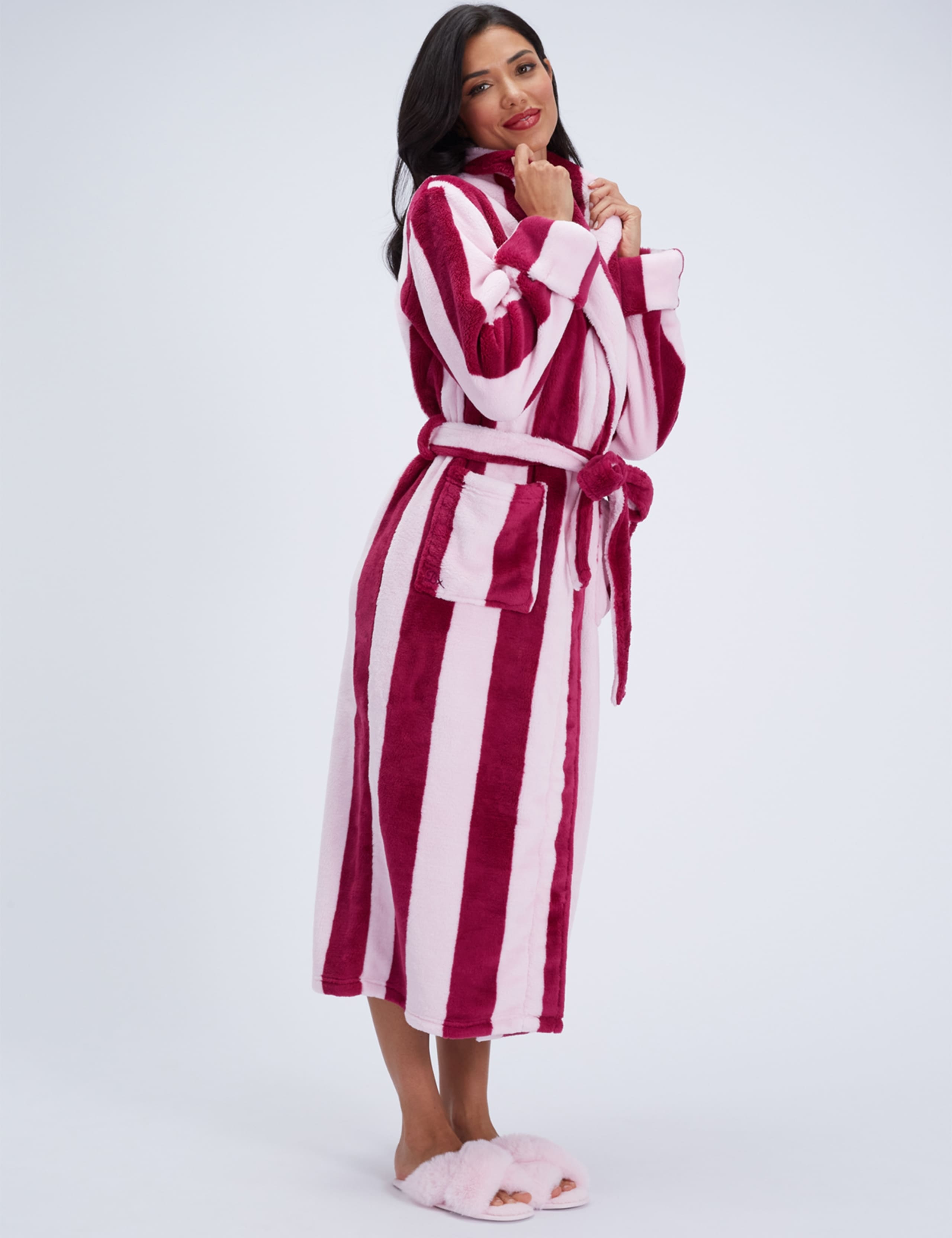 Striped Fluffy Long Dressing Gown 2 of 7
