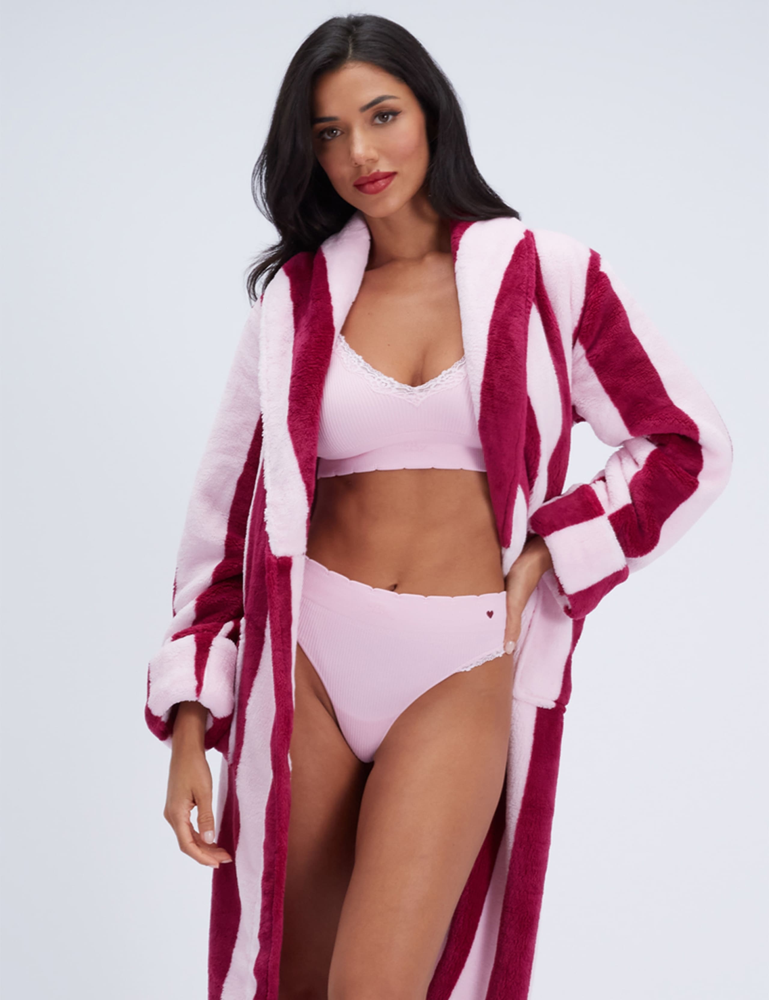 Striped Fluffy Long Dressing Gown 3 of 7