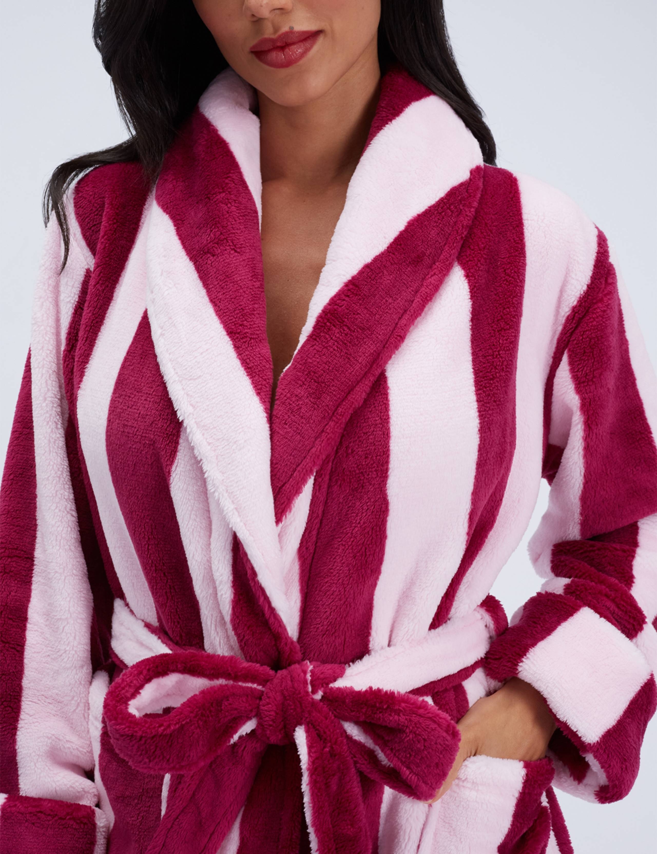 Striped Fluffy Long Dressing Gown 5 of 7