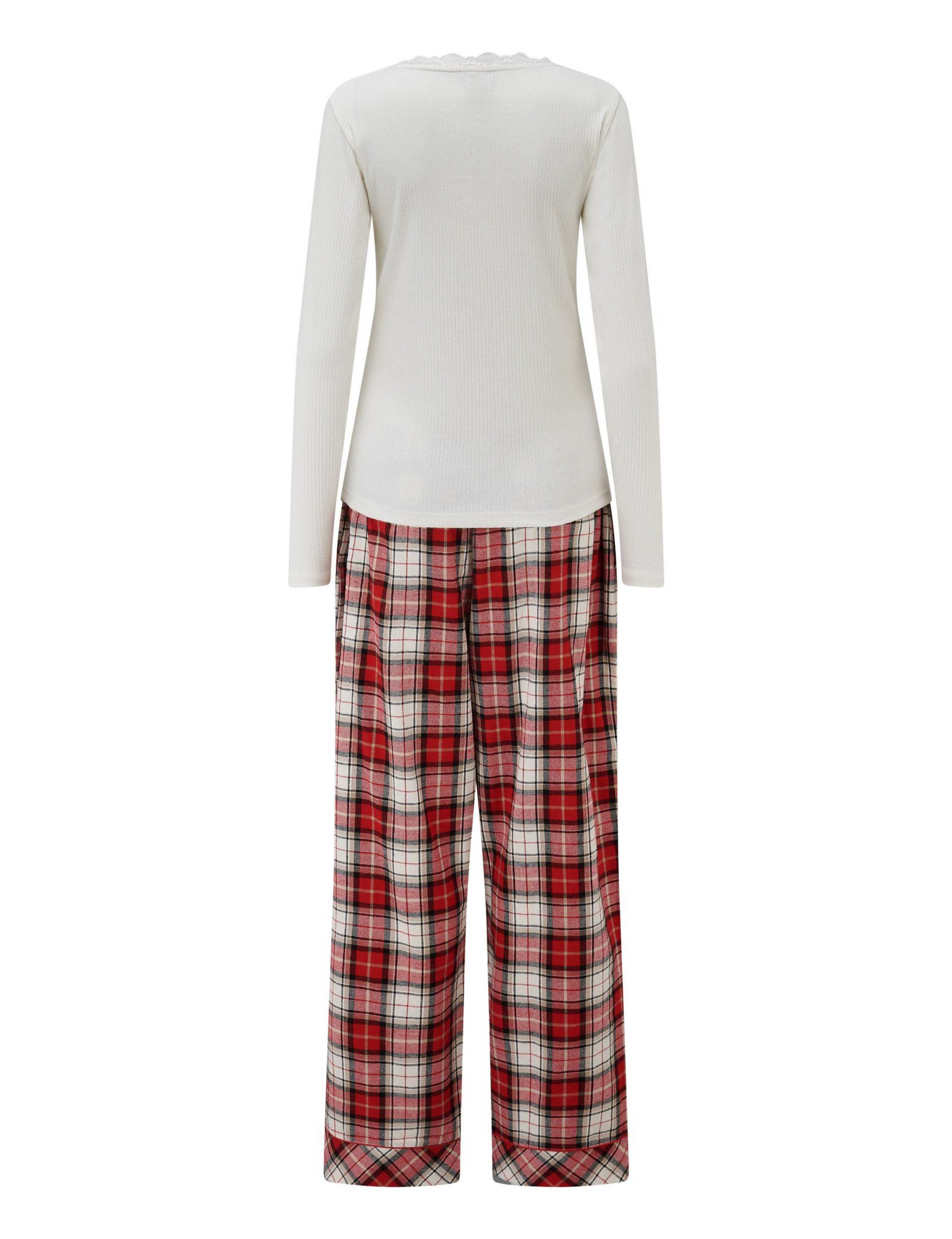Ribbed Lace Trim Checked Pyjama Set 9 of 9