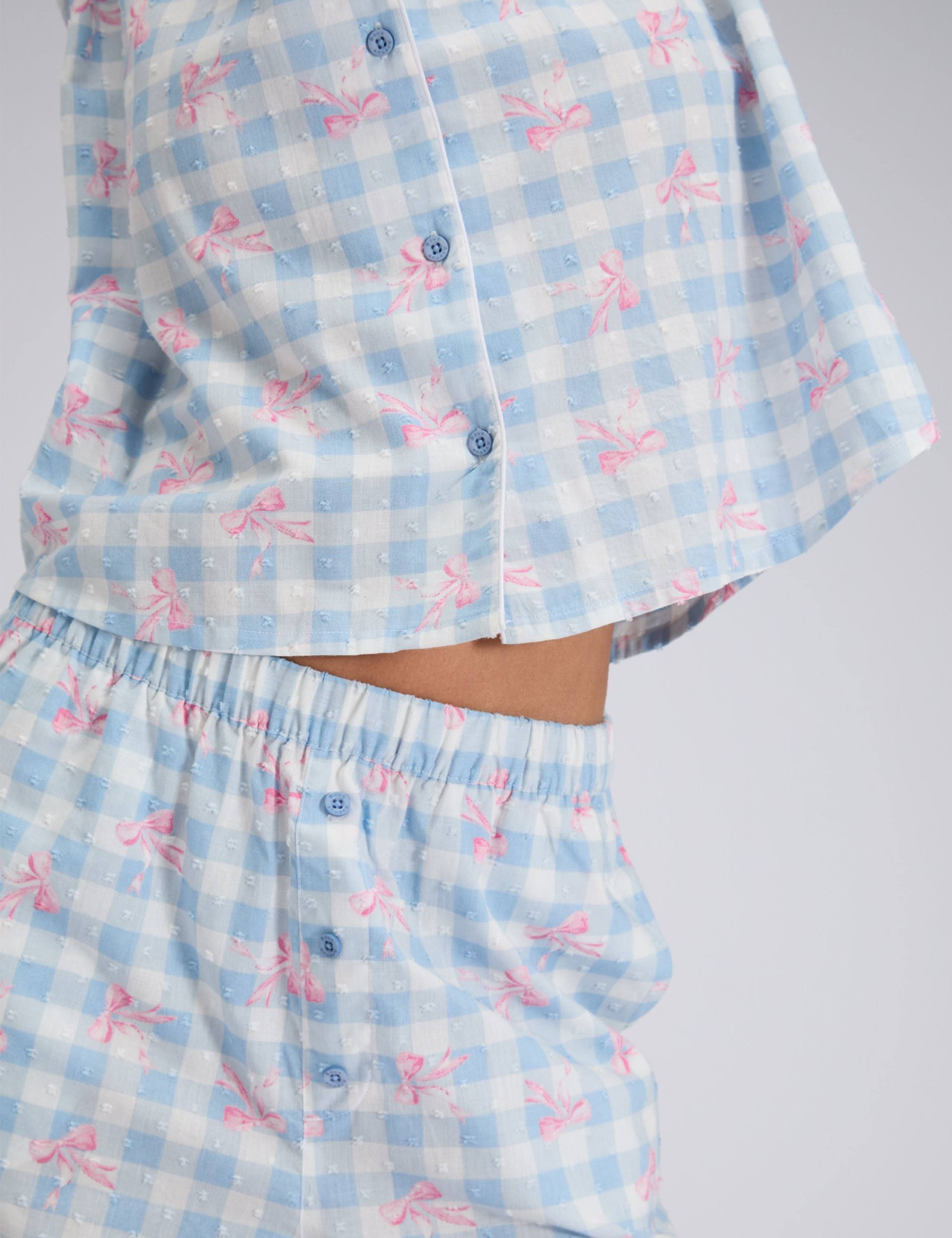 Pure Cotton Gingham Bow Pyjamas 5 of 7
