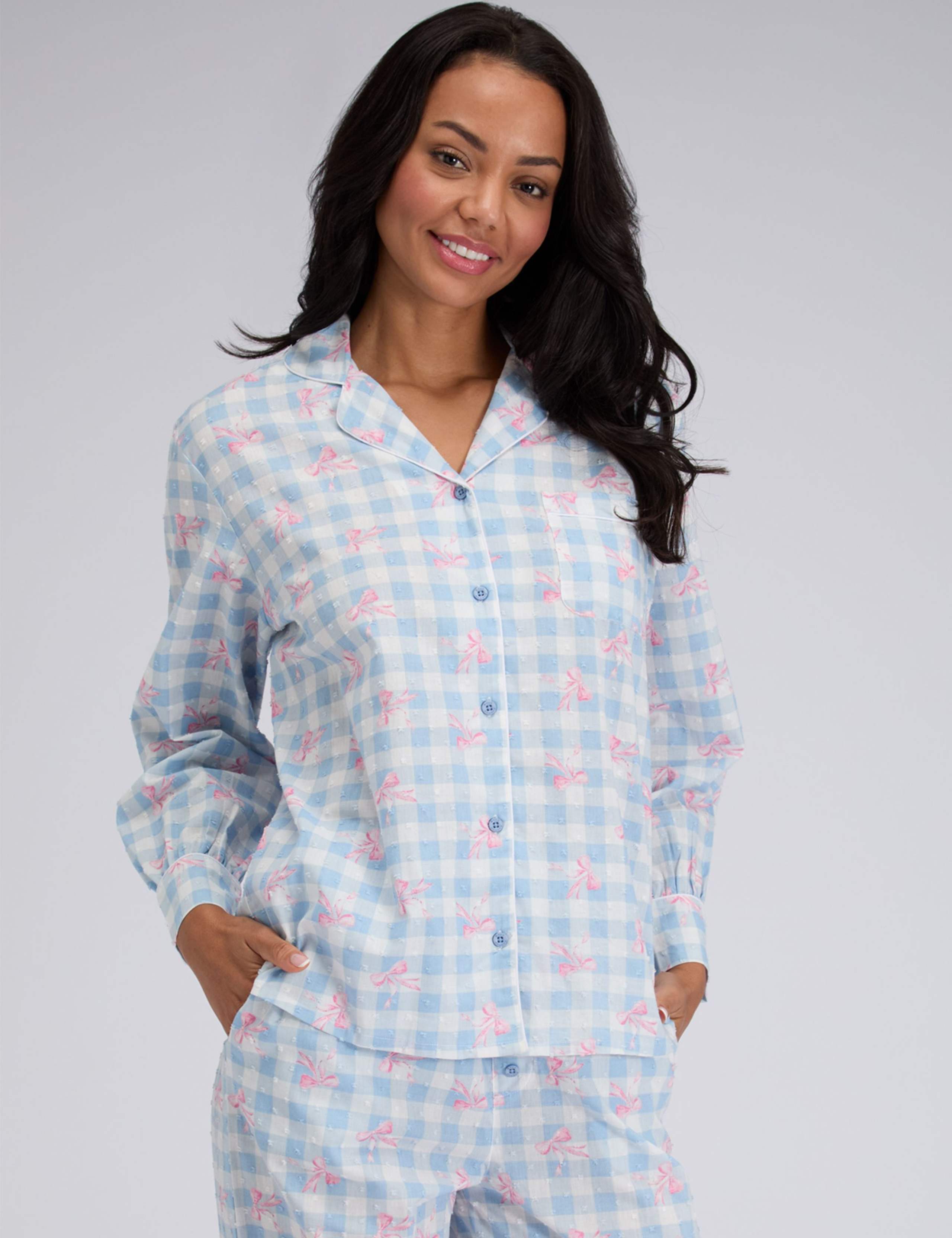 Pure Cotton Gingham Bow Pyjamas 6 of 7