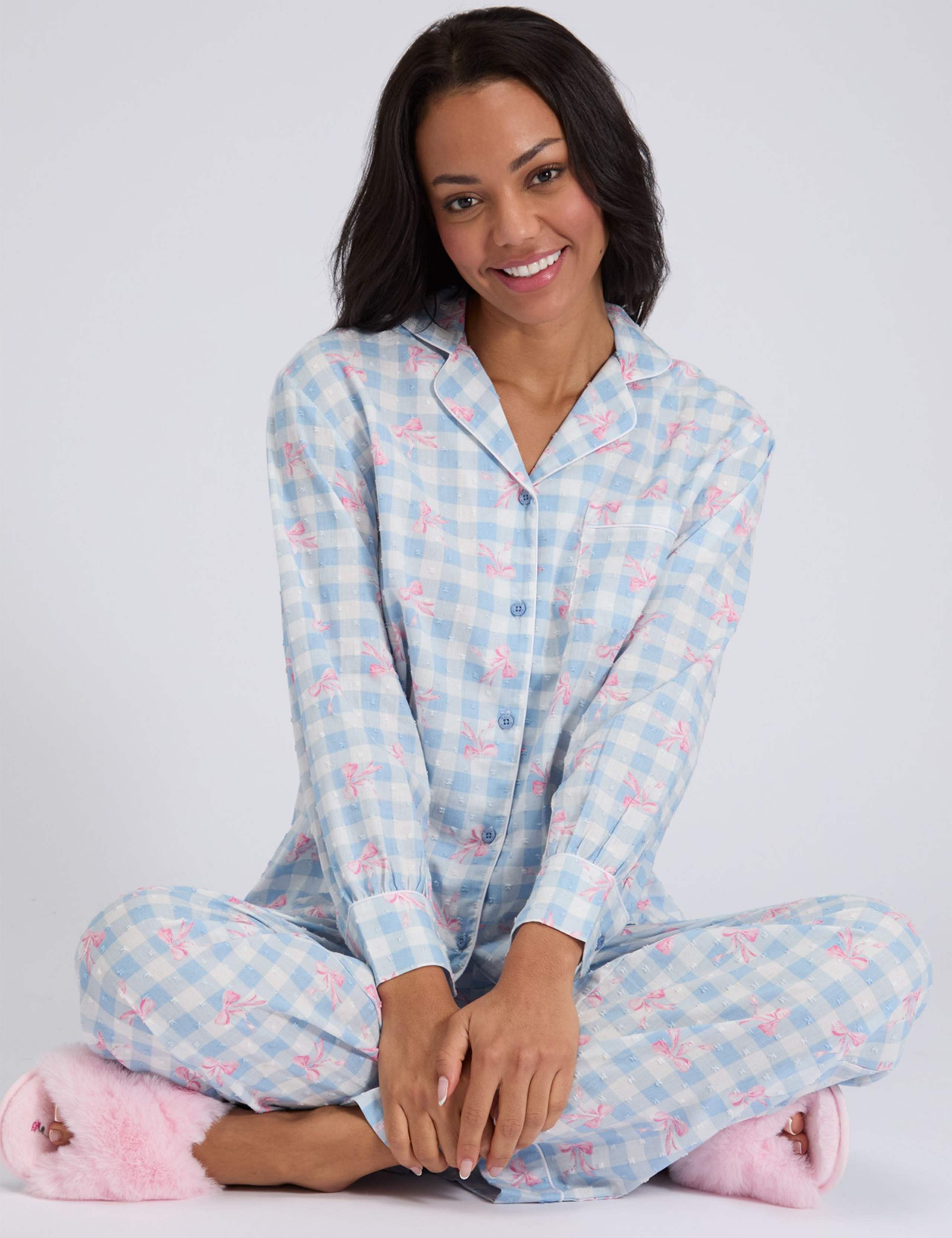 Pure Cotton Gingham Bow Pyjamas 7 of 7