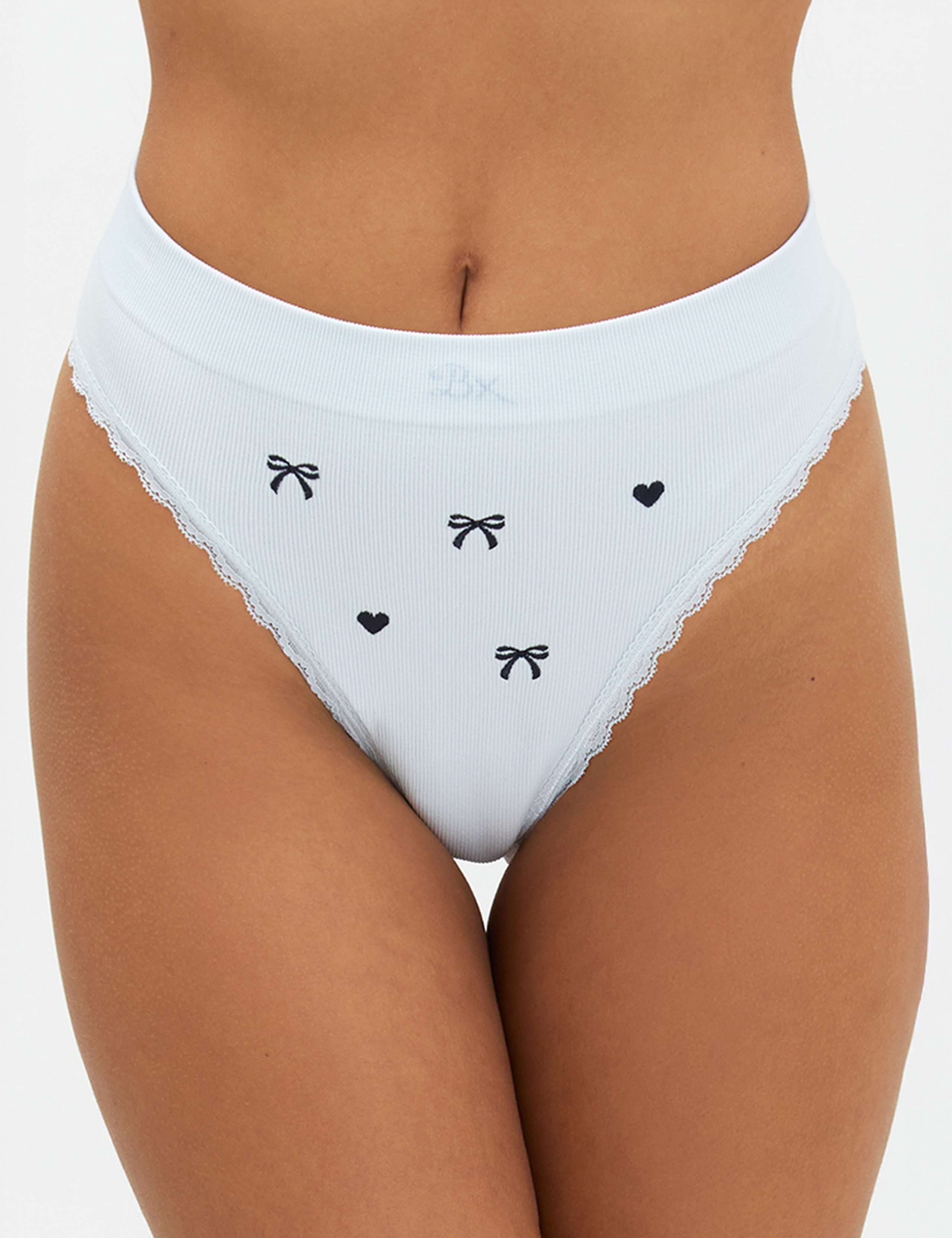 Bow Embroidered Seamless Thong 1 of 5