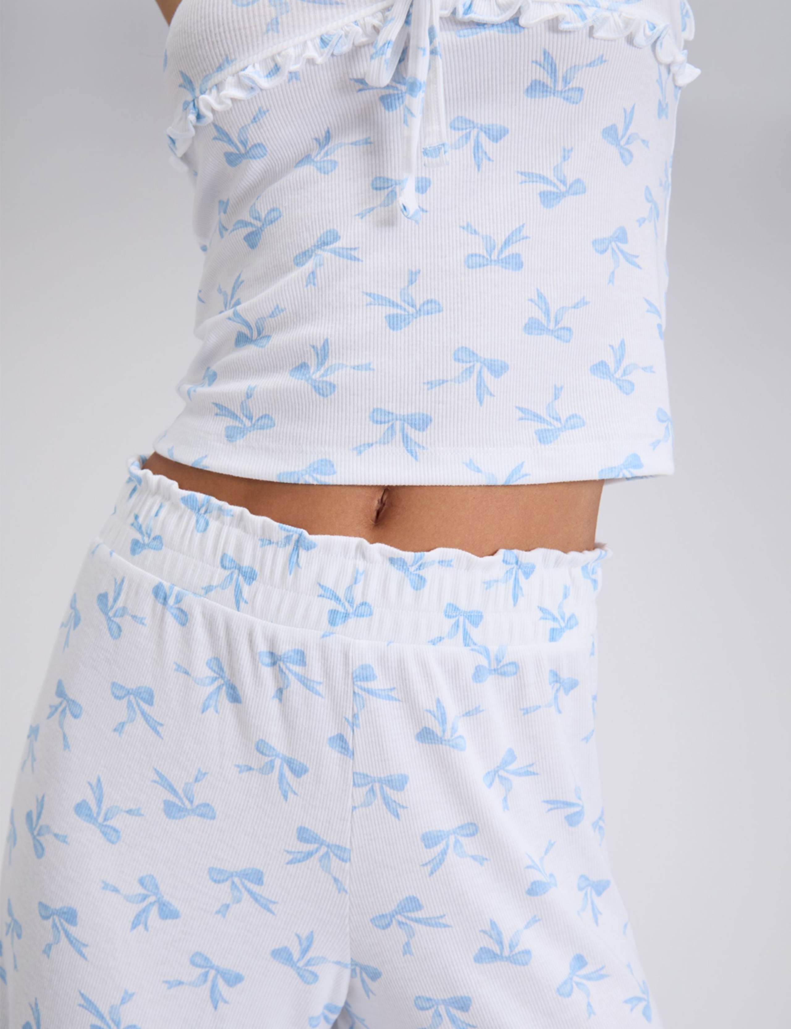 Bow Ribbed Frill Cami Pyjama Set 4 of 5