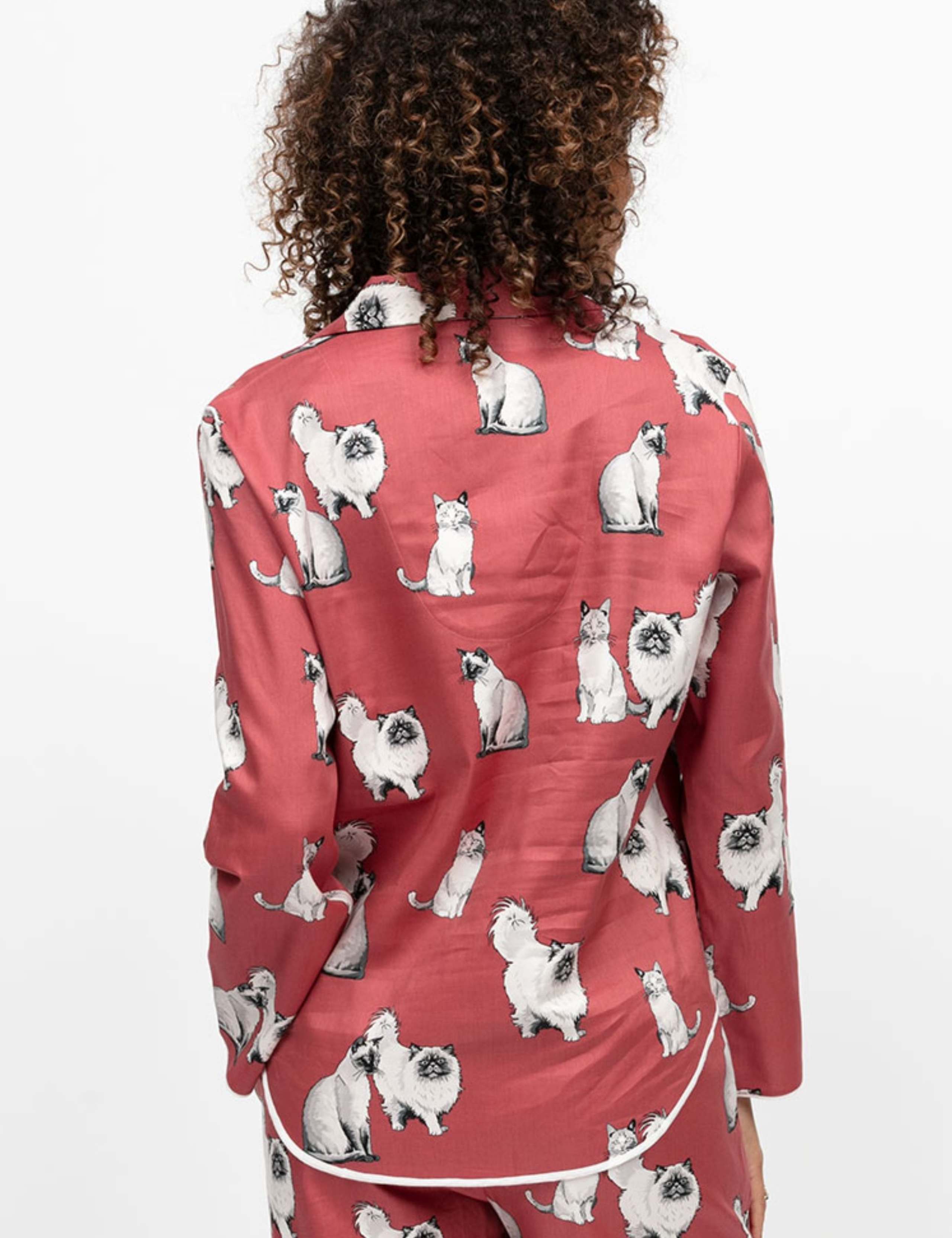 Cotton Modal Cat Print Revere Pyjama Top 4 of 4