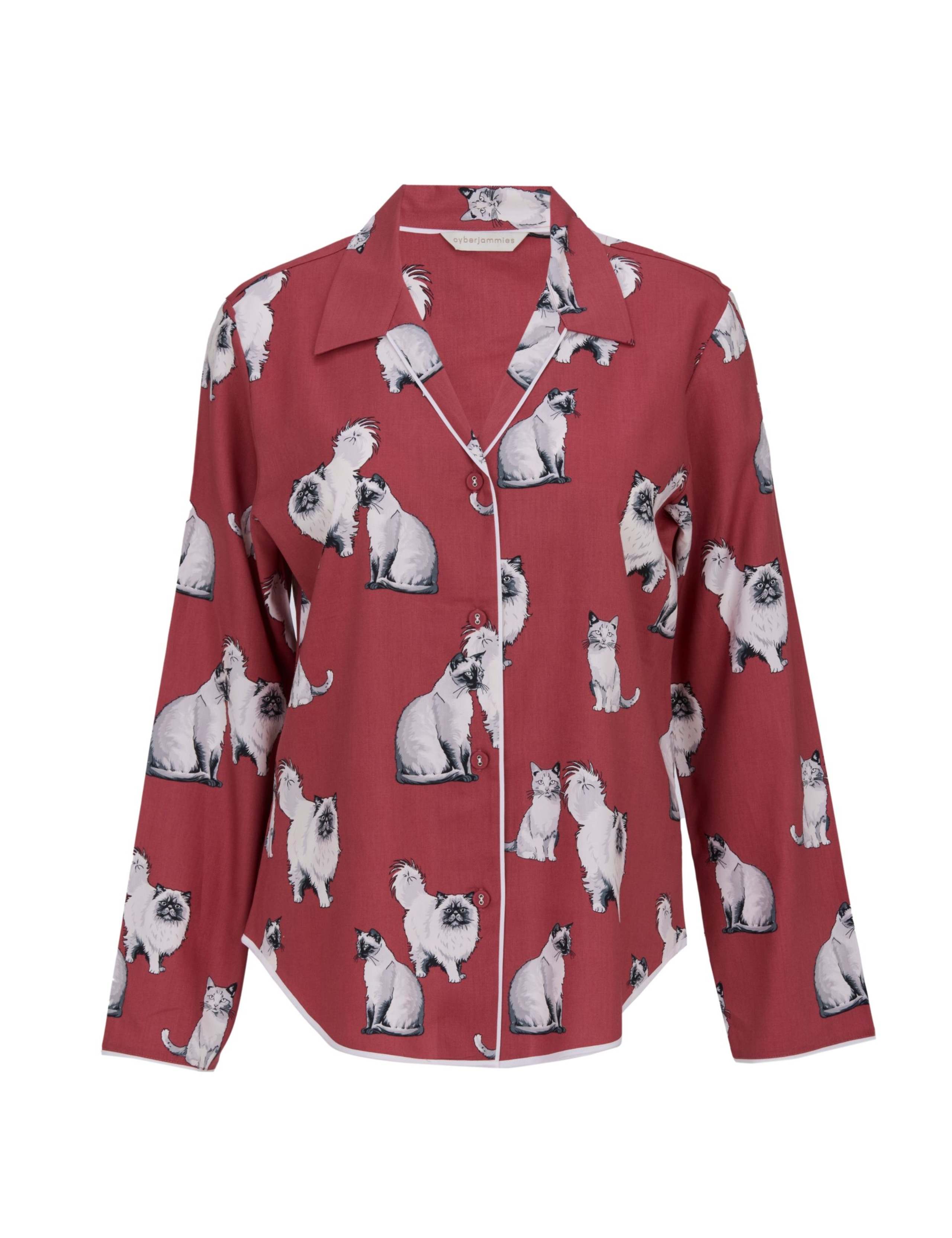 Cotton Modal Cat Print Revere Pyjama Top 2 of 4