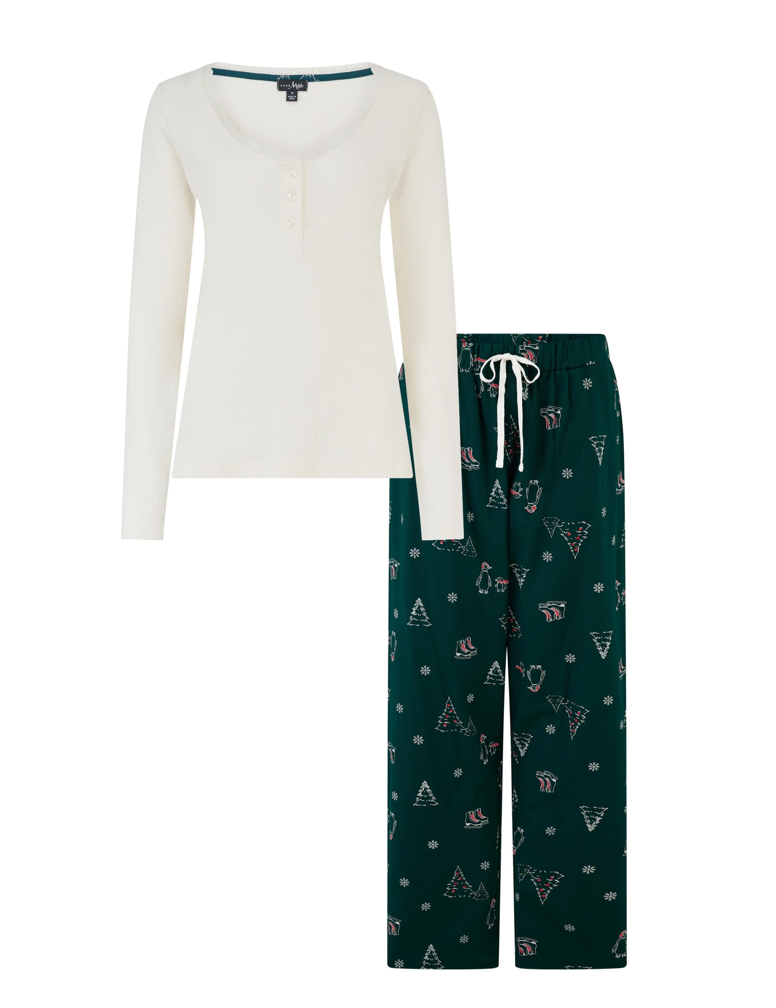Ribbed Lace Trim Christmas Pyjama Set 2 of 5