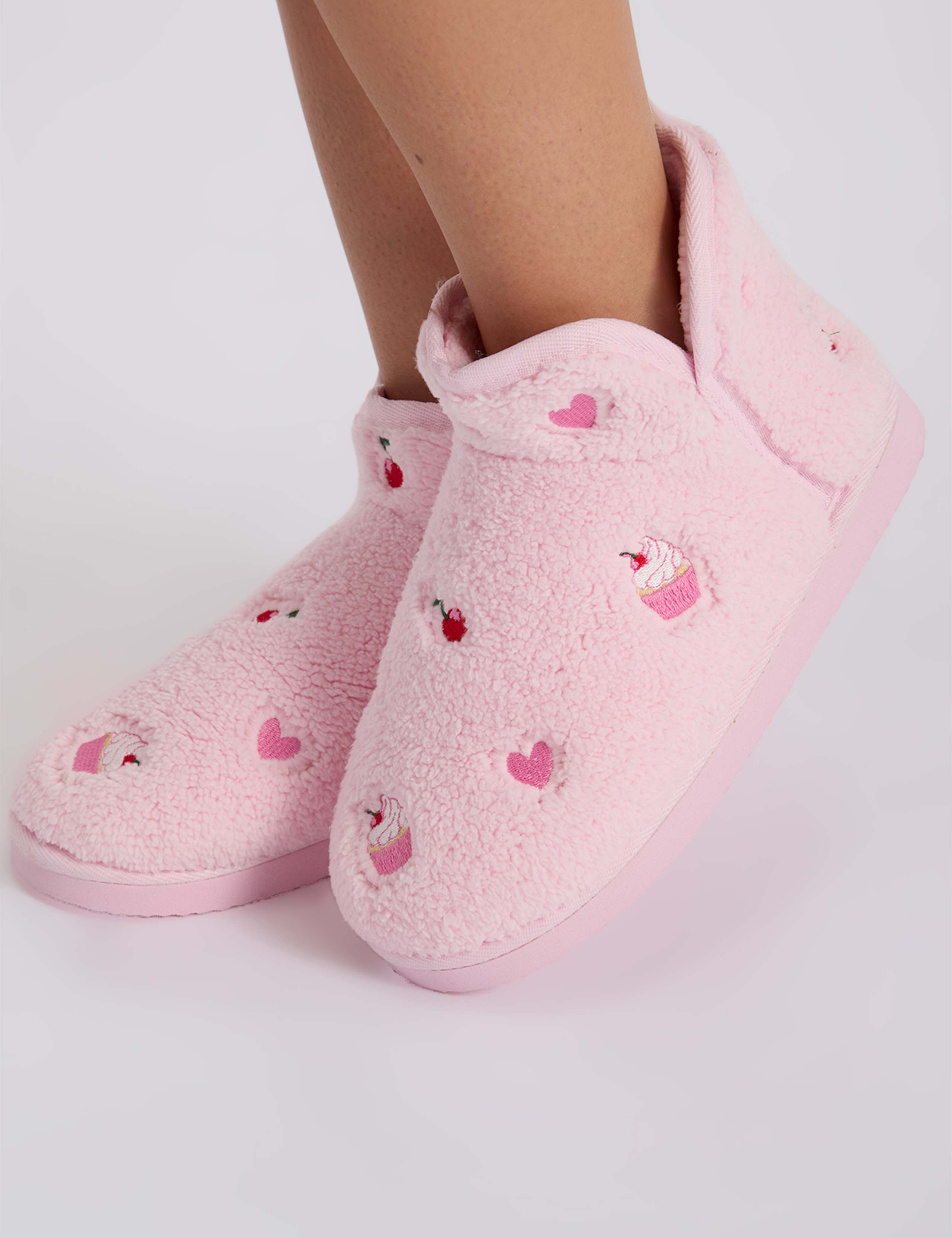 Borg Cupcake Embroidered Slipper Boots 4 of 6