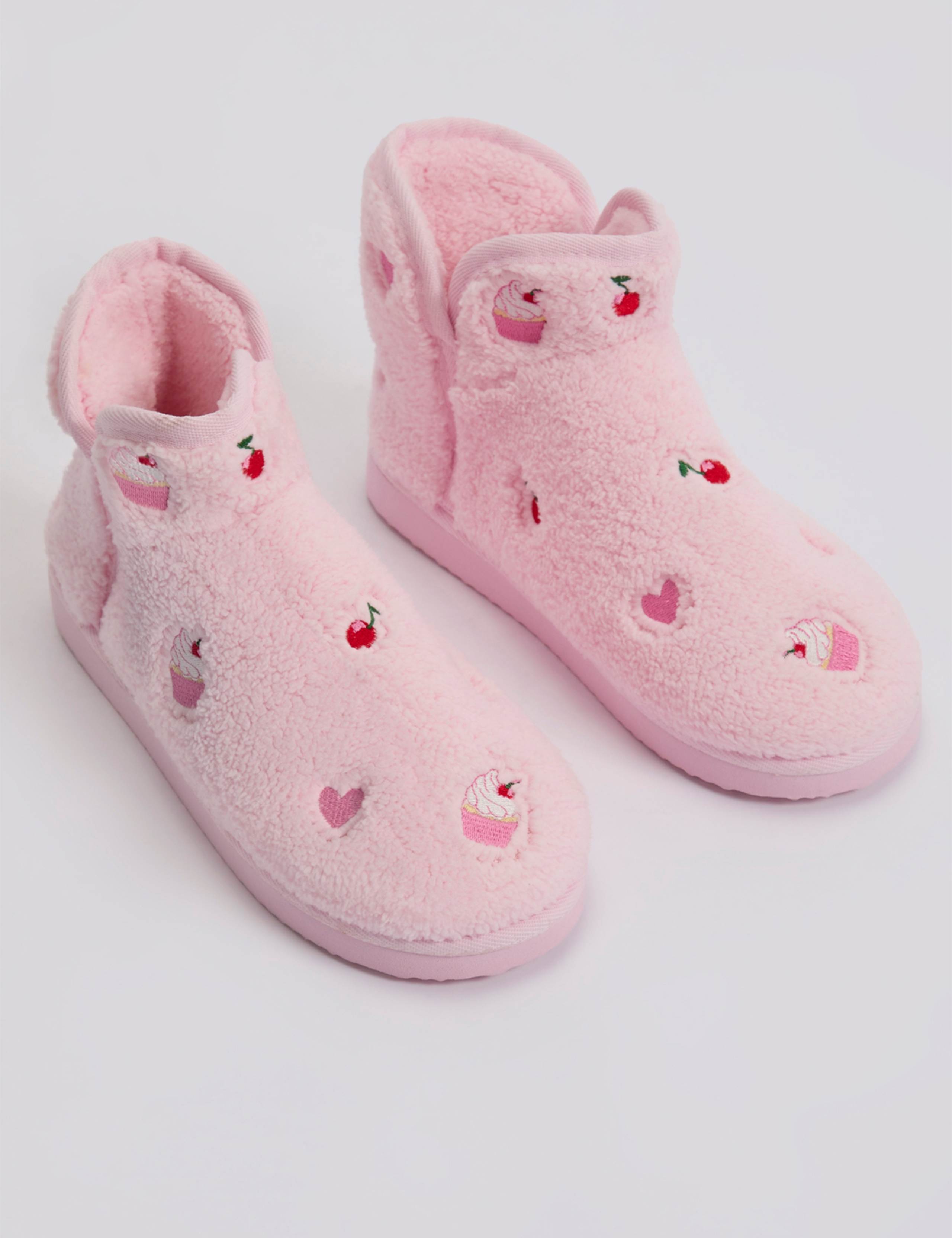 Borg Cupcake Embroidered Slipper Boots 5 of 6