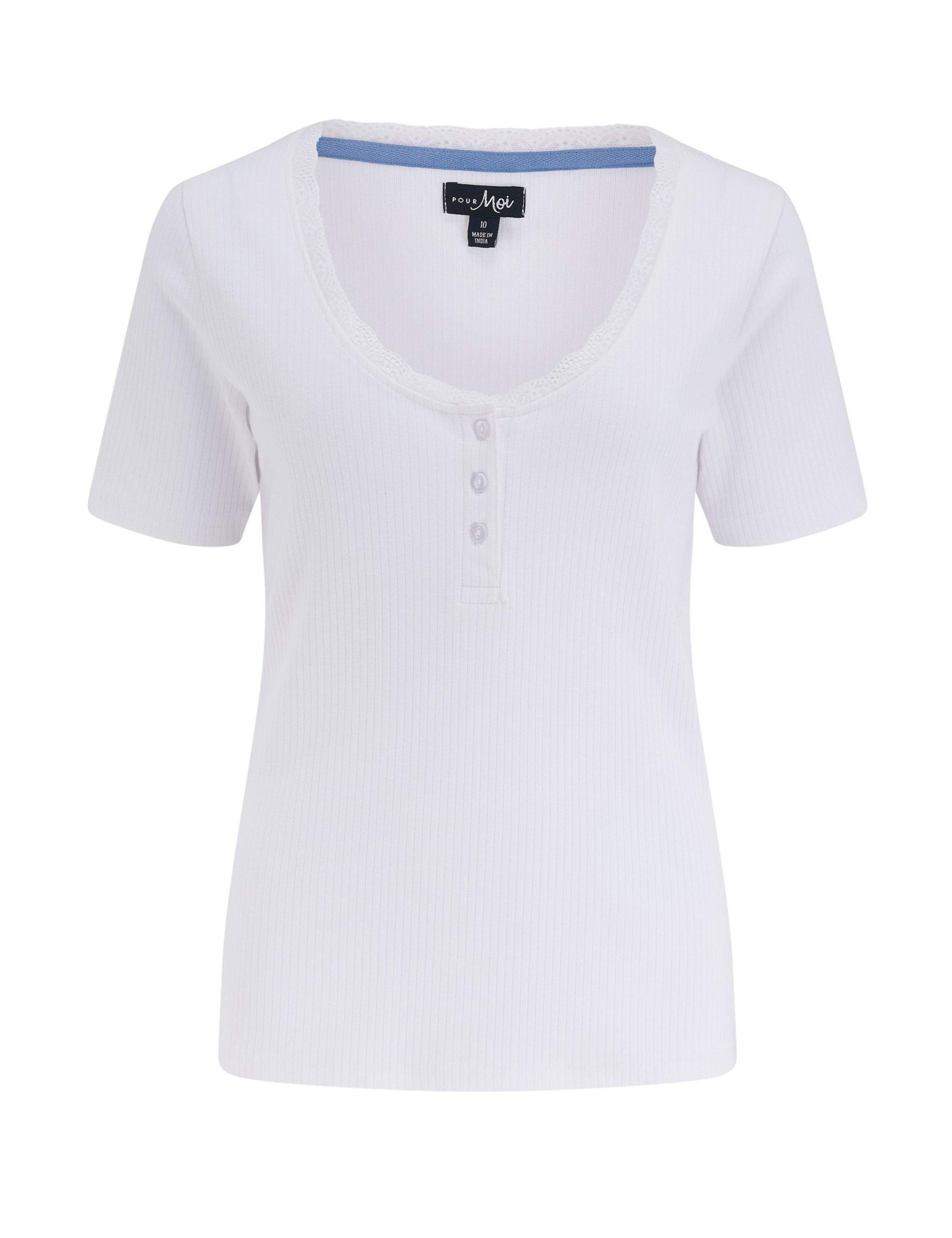 Ribbed Henley T-Shirt & Seersucker Trouser Pyjama Set 12 of 14