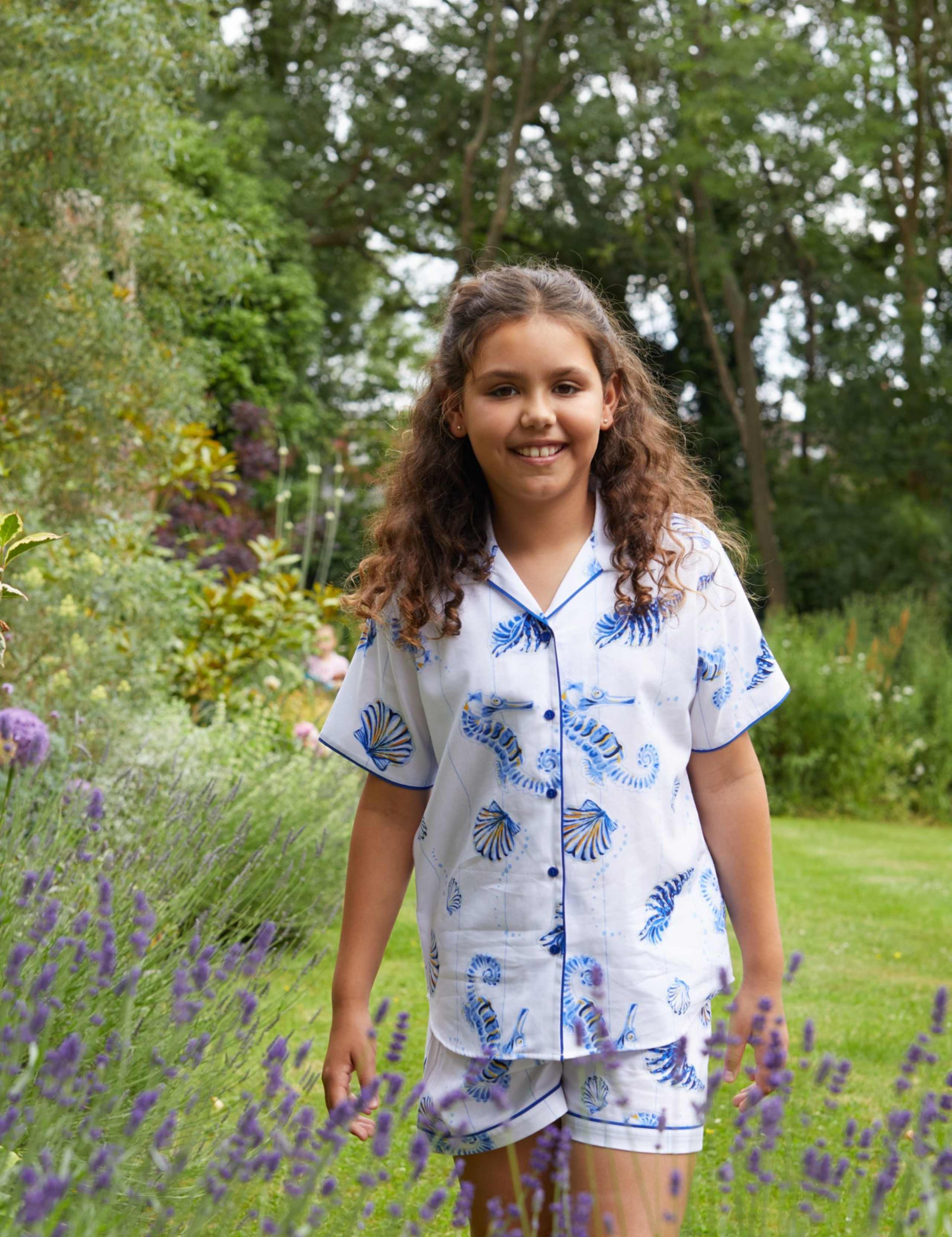 Cotton Modal Seahorse Striped Pyjamas (2-13 Yrs) 1 of 4