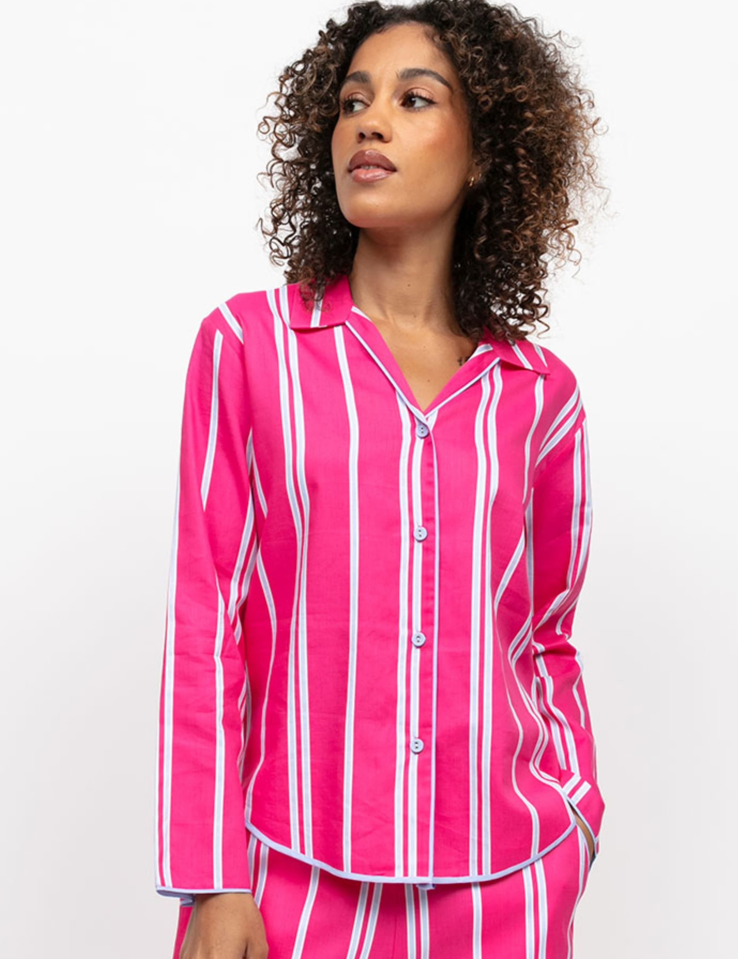 Cotton Modal Striped Revere Pyjama Top 1 of 4