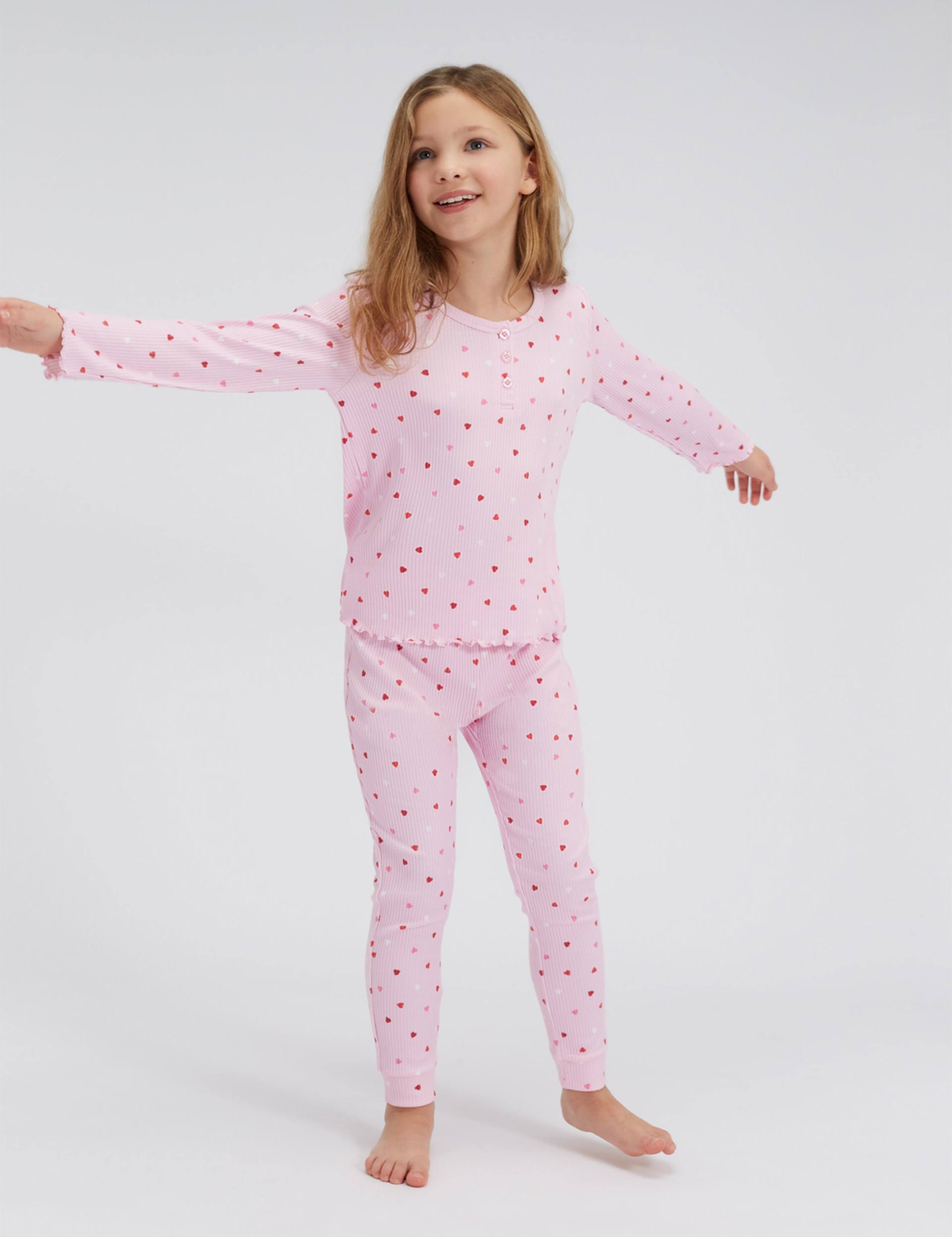 Valentines Ribbed Heart Print Pyjamas 1 of 5
