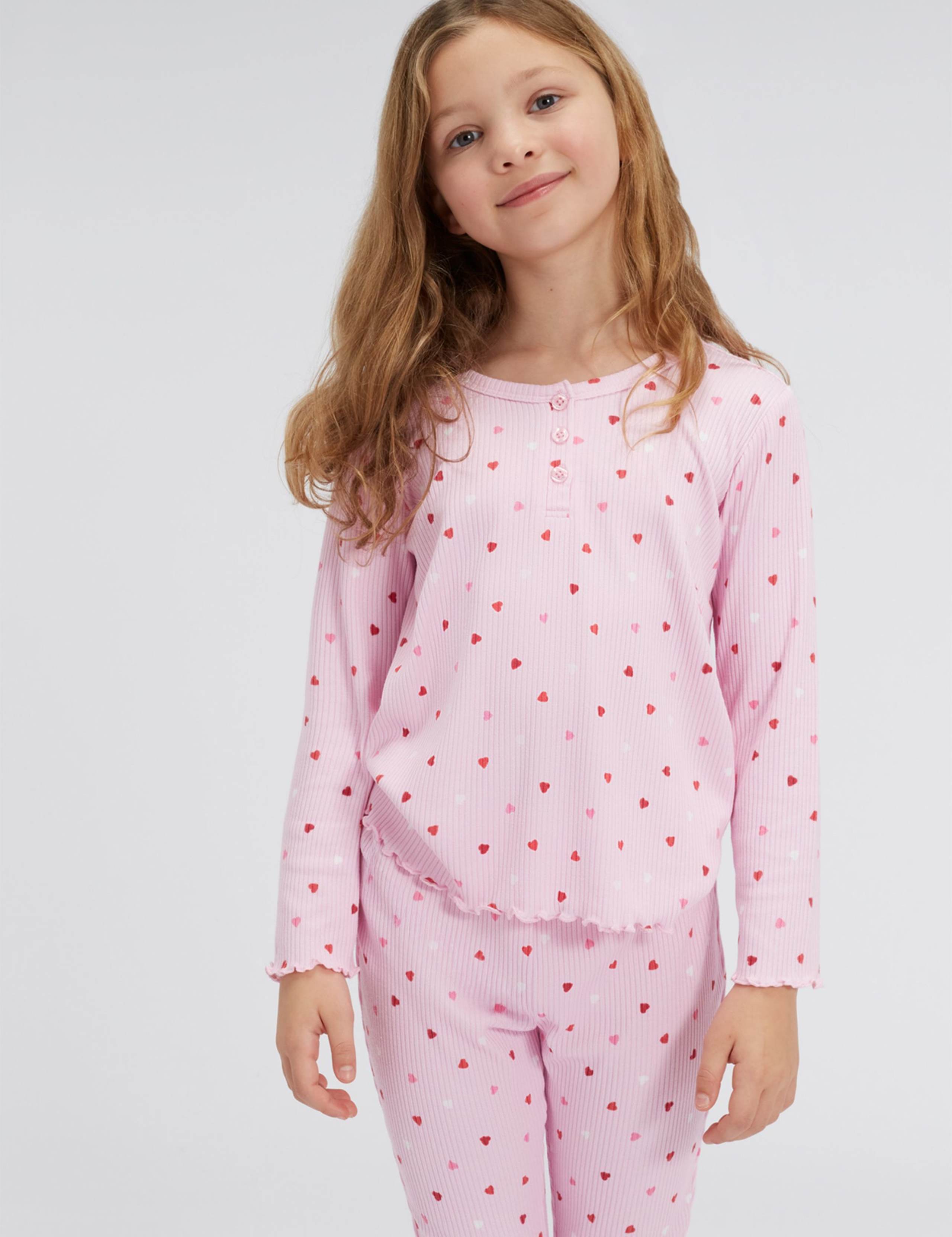 Valentines Ribbed Heart Print Pyjamas (2-12 Yrs) 2 of 5