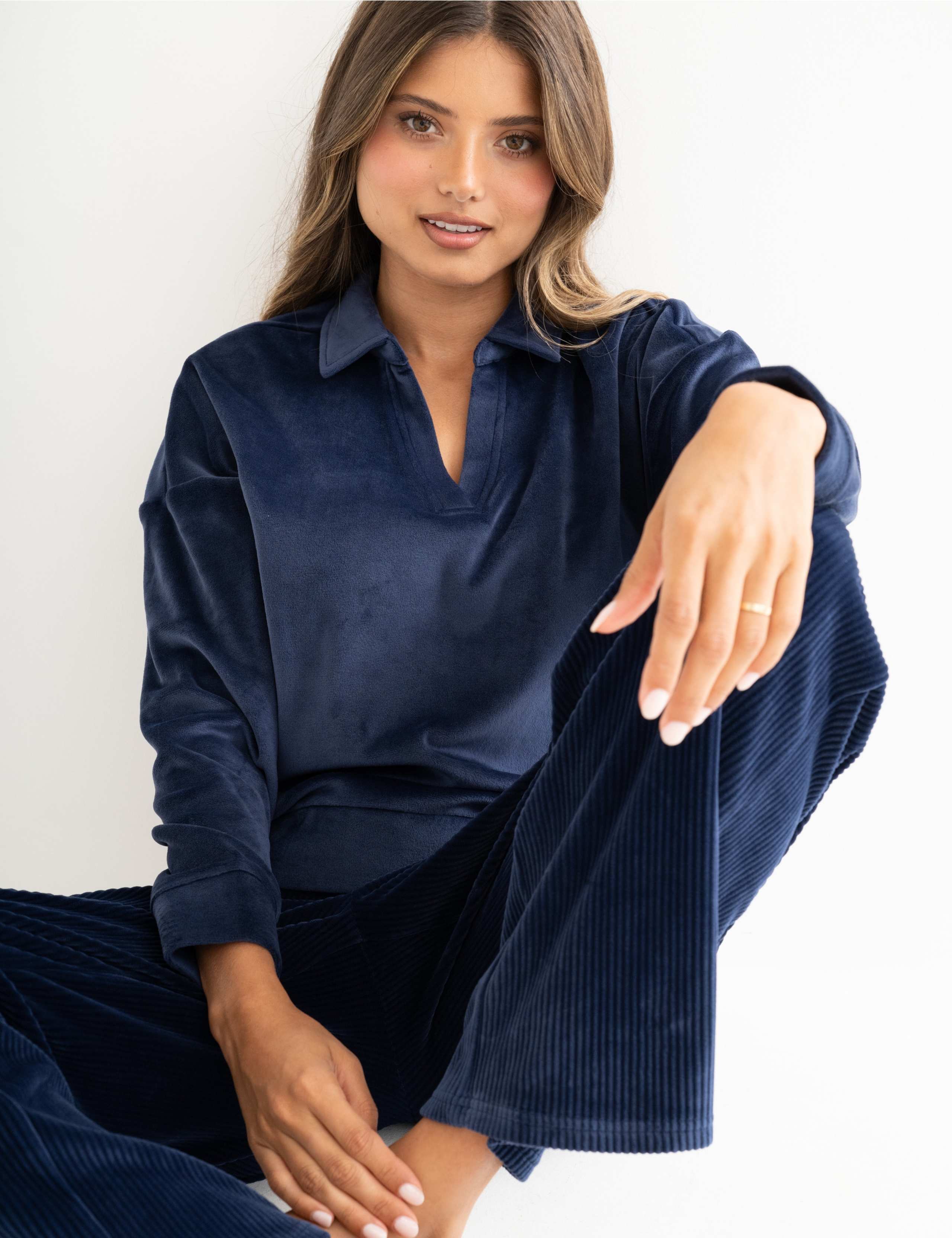 Cosy Fleece Ribbed Leg Pyjama Set 1 of 7