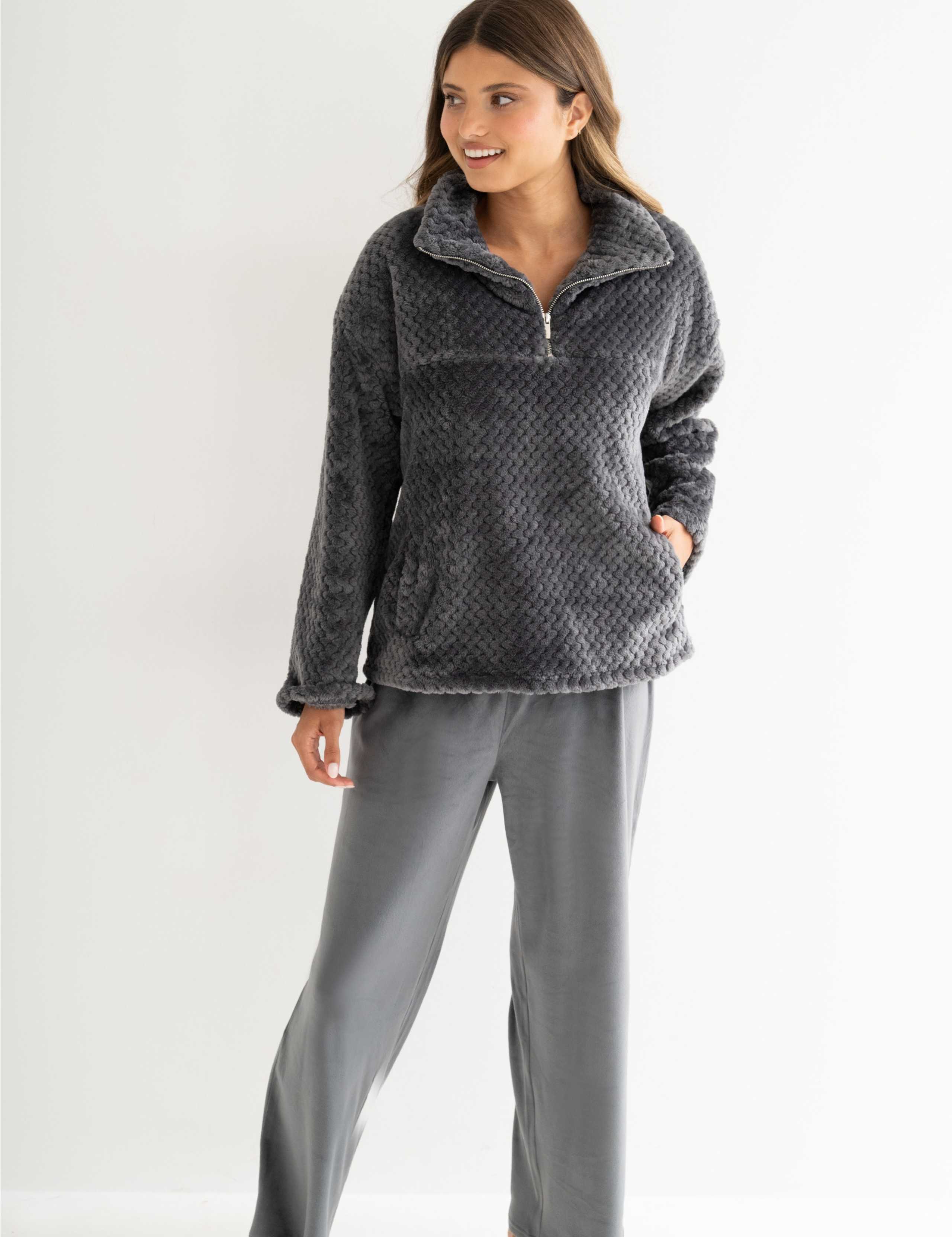 Cosy Zip Fleece Wide Leg Pyjama Set 3 of 5