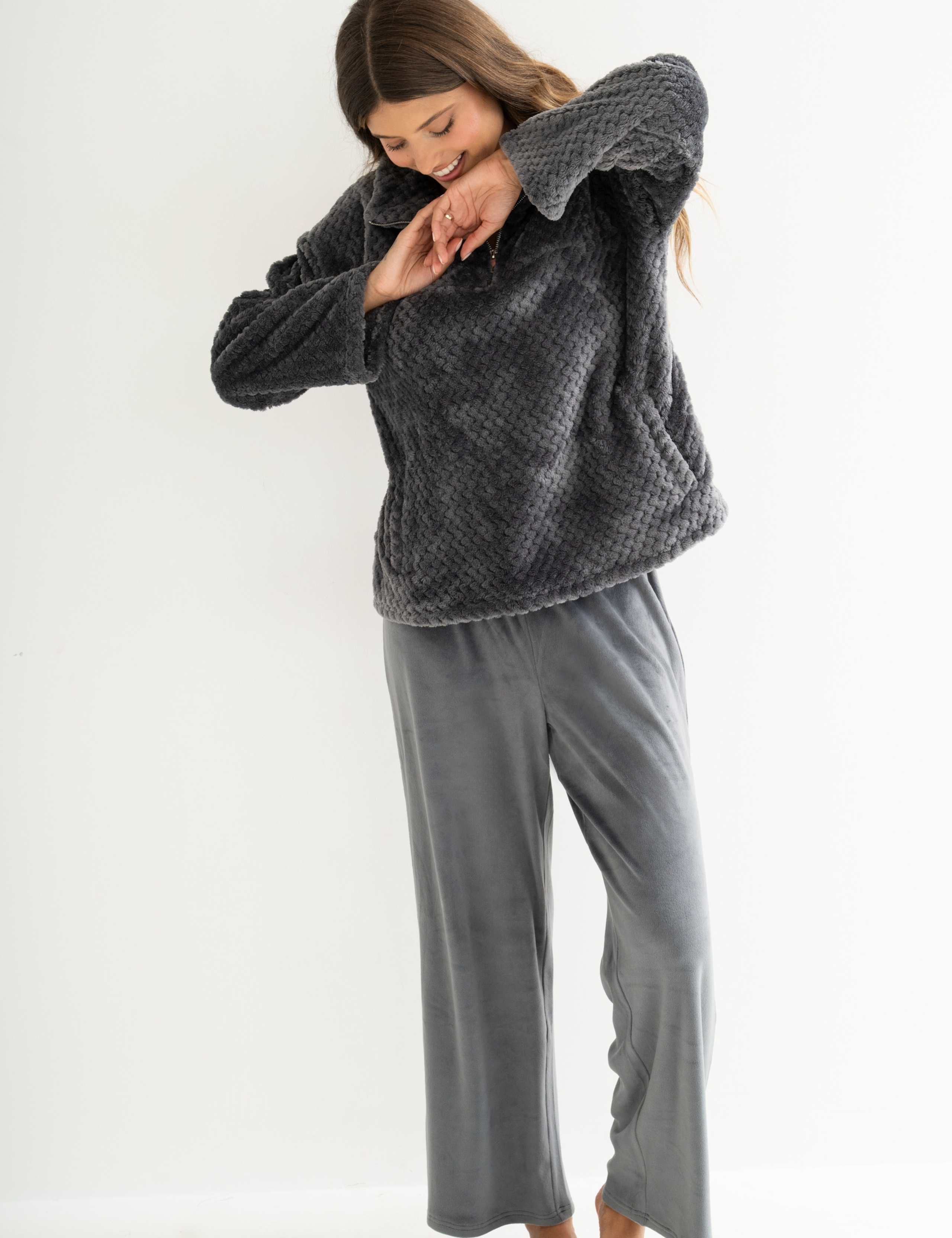 Cosy Zip Fleece Wide Leg Pyjama Set 4 of 5