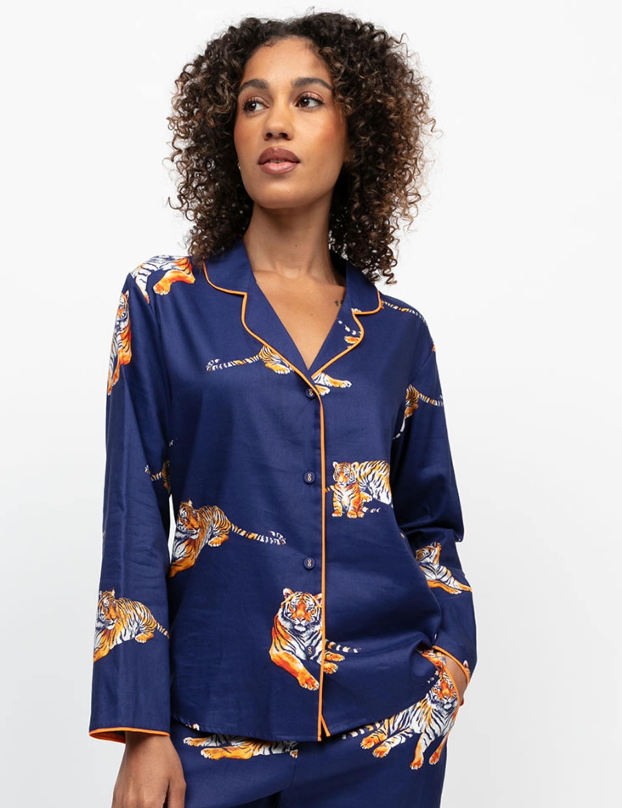 Cotton Rich Tiger Print Pyjama Top 1 of 4