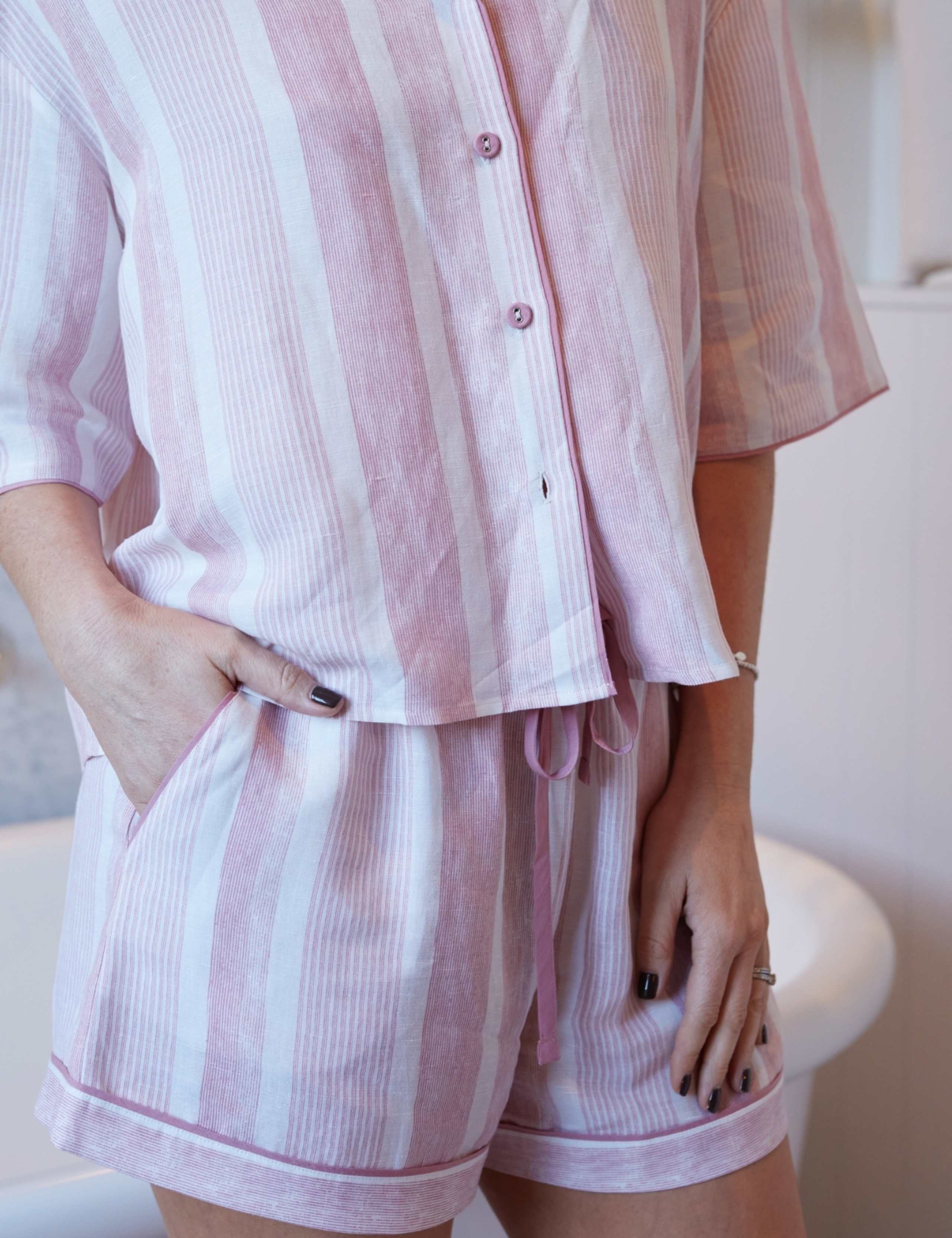 Linen Blend Striped Shortie Set 4 of 4