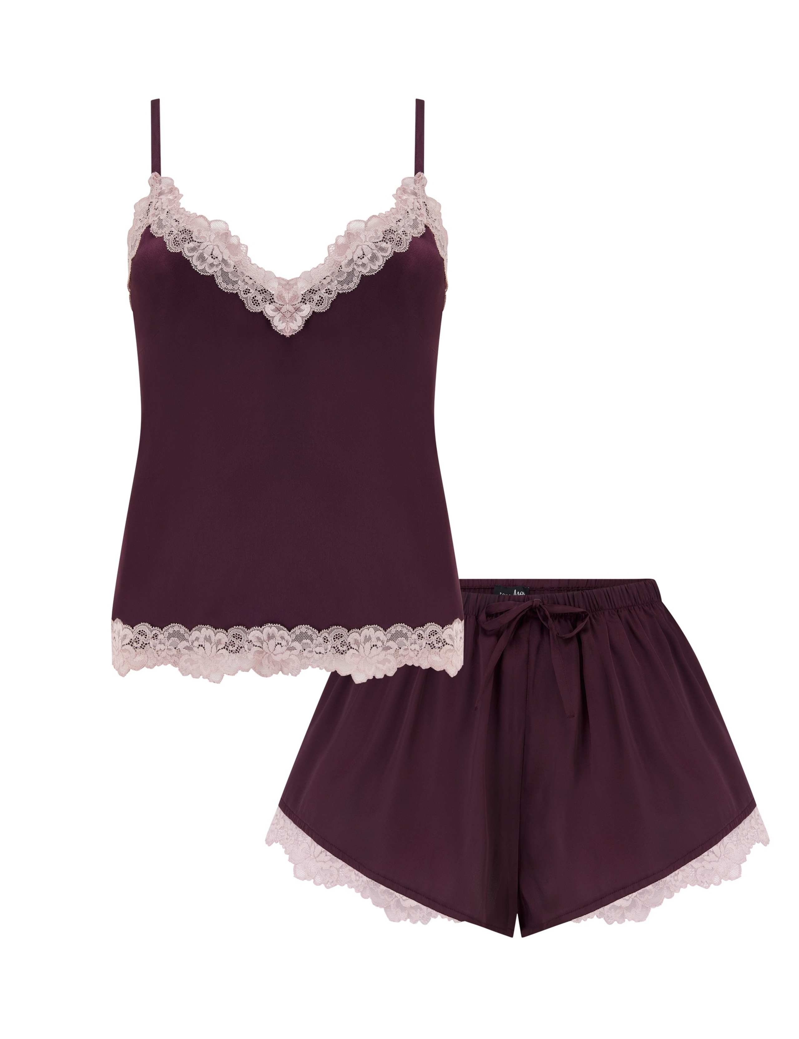 Satin Lace Trim Shortie Set 2 of 5