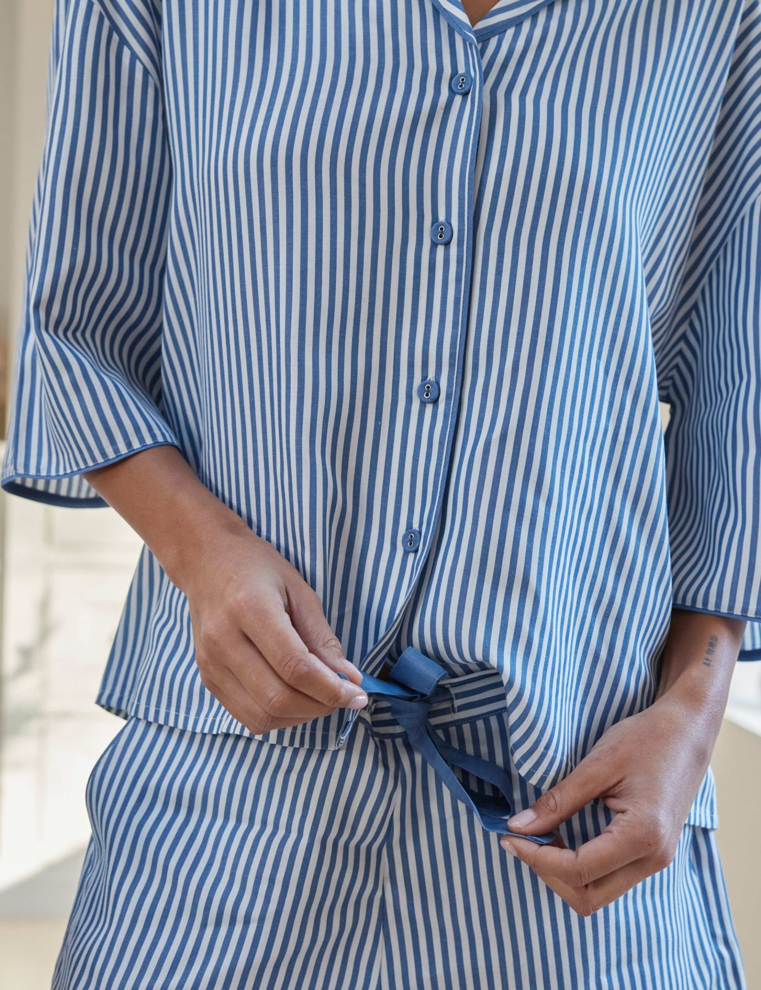 Pure Modal Striped Cuffed Hem Shortie Set 4 of 4