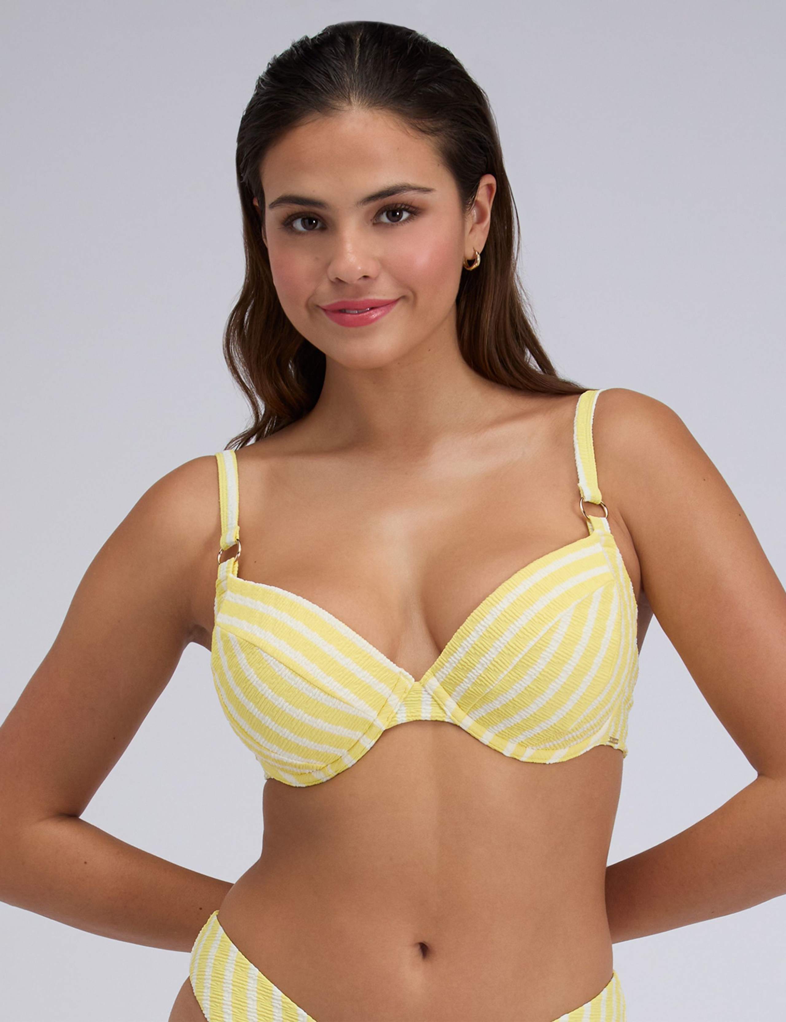 Jamaica Stripe Textured Plunge Bikini Top (B-G) 6 of 6