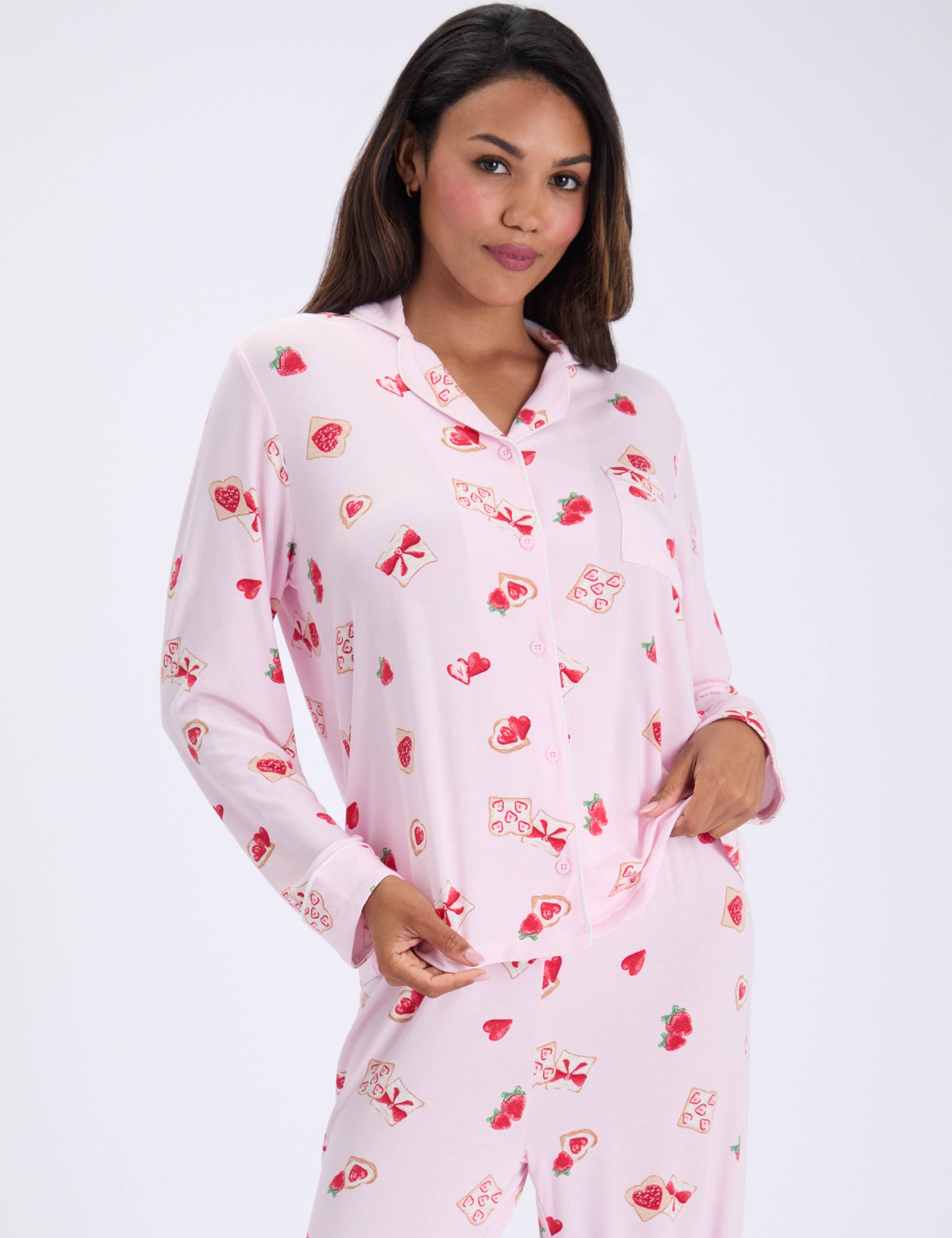 Modal Rich Strawberry Print Pyjama Set 2 of 7