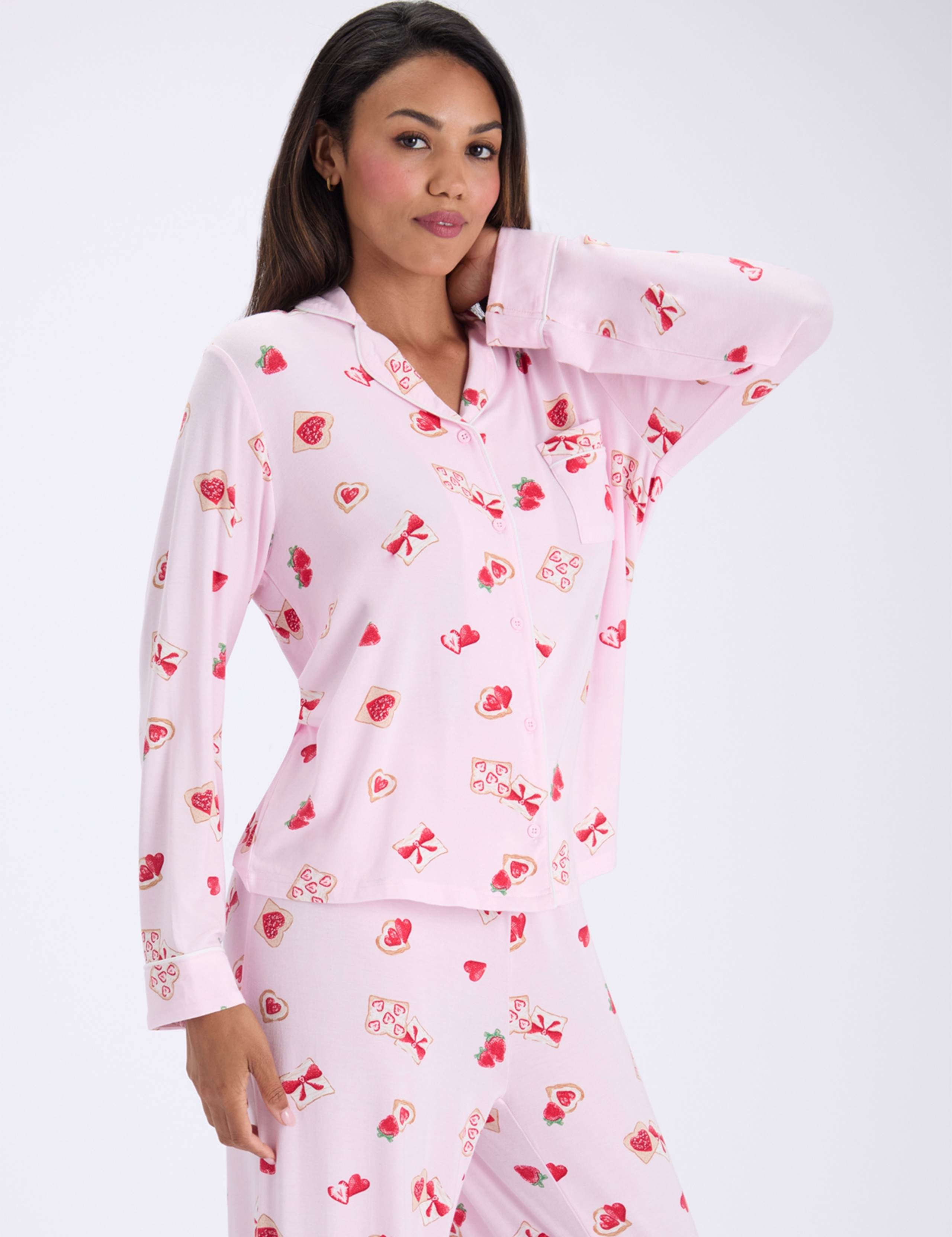 Modal Rich Strawberry Print Pyjama Set 3 of 7