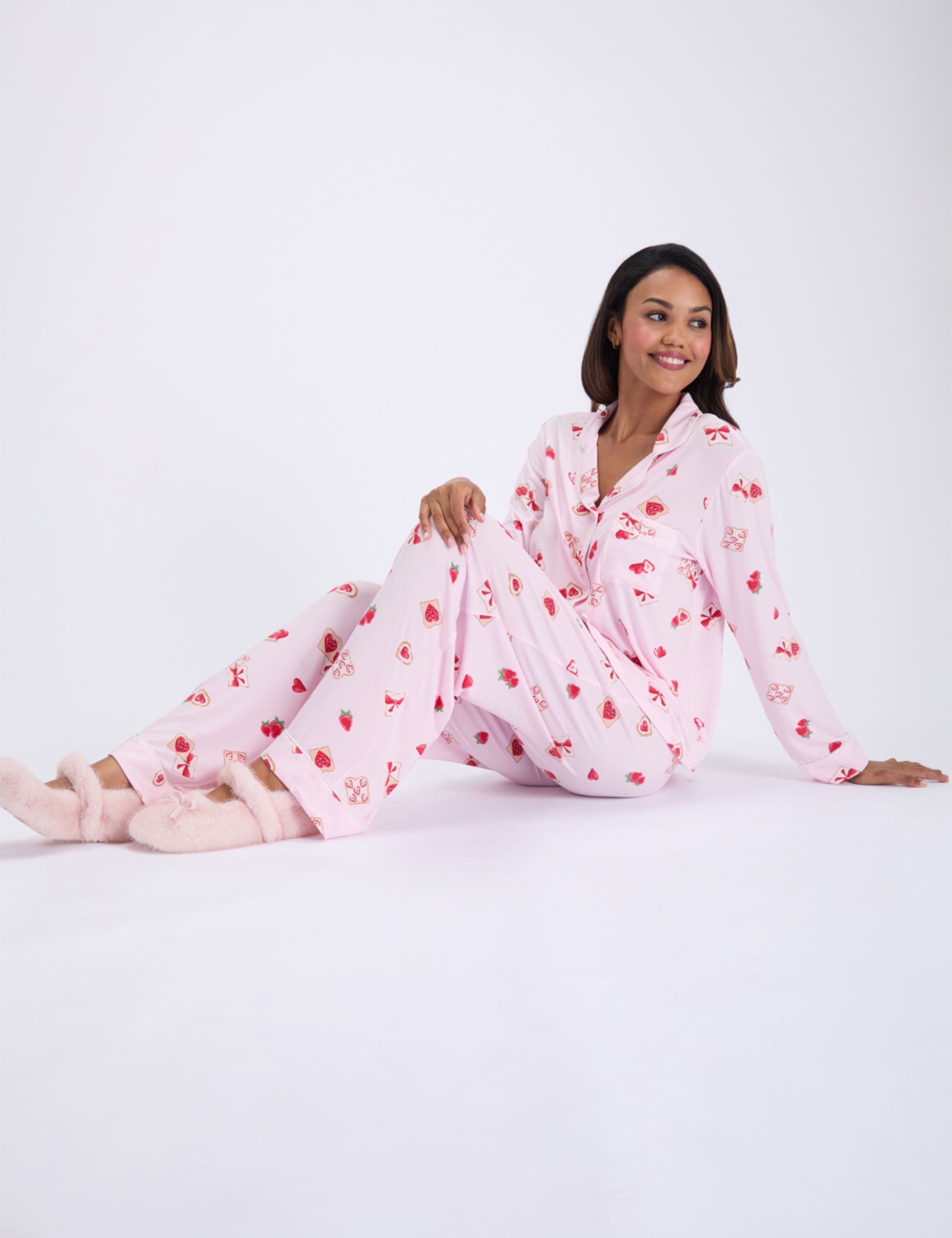 Modal Rich Strawberry Print Pyjama Set 4 of 7