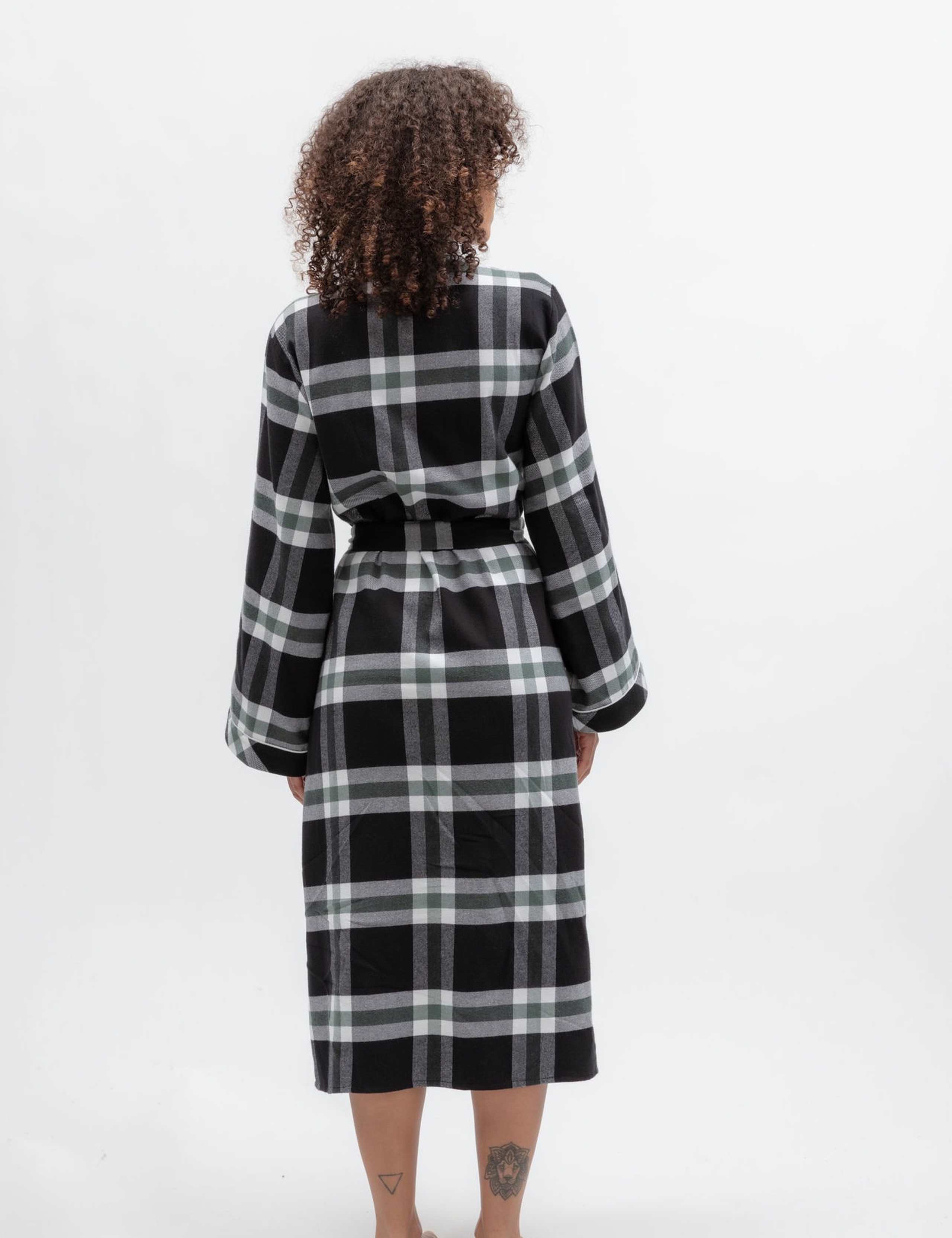 Pure Cotton Checked Dressing Gown 3 of 3