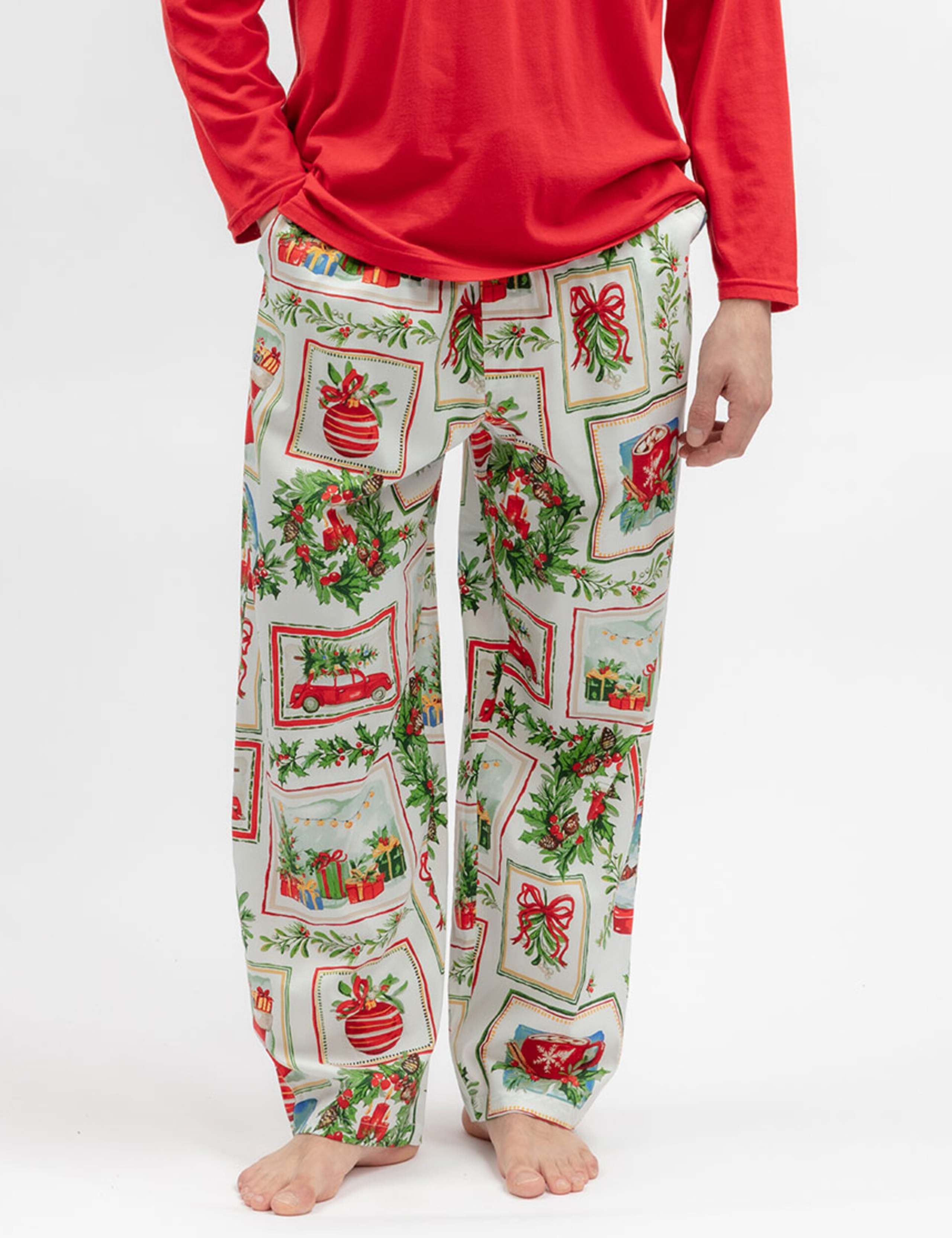 Cotton Modal Family Christmas Postcard Pyjama Bottoms 1 of 3