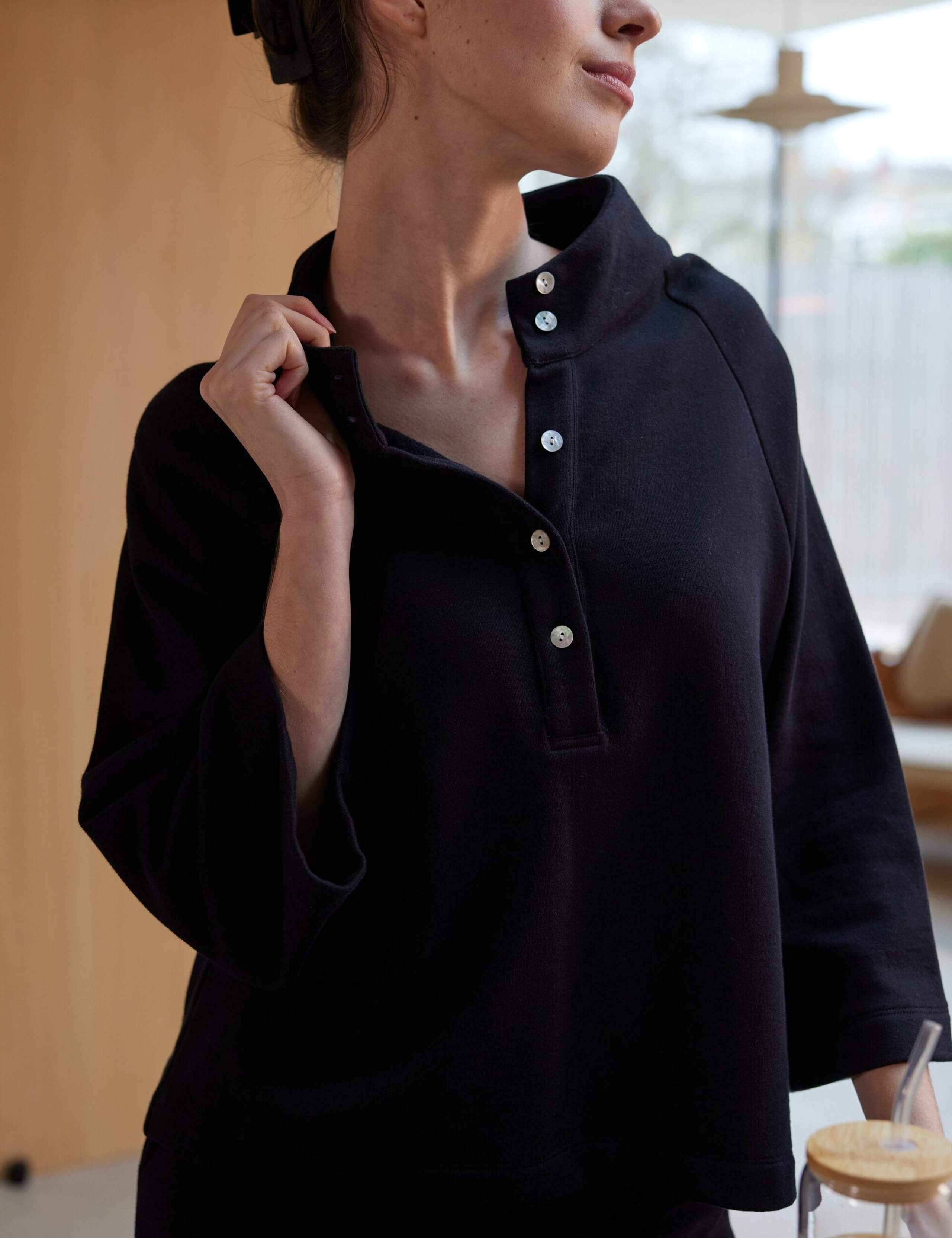 Cotton Modal Half Button Sweatshirt 1 of 4