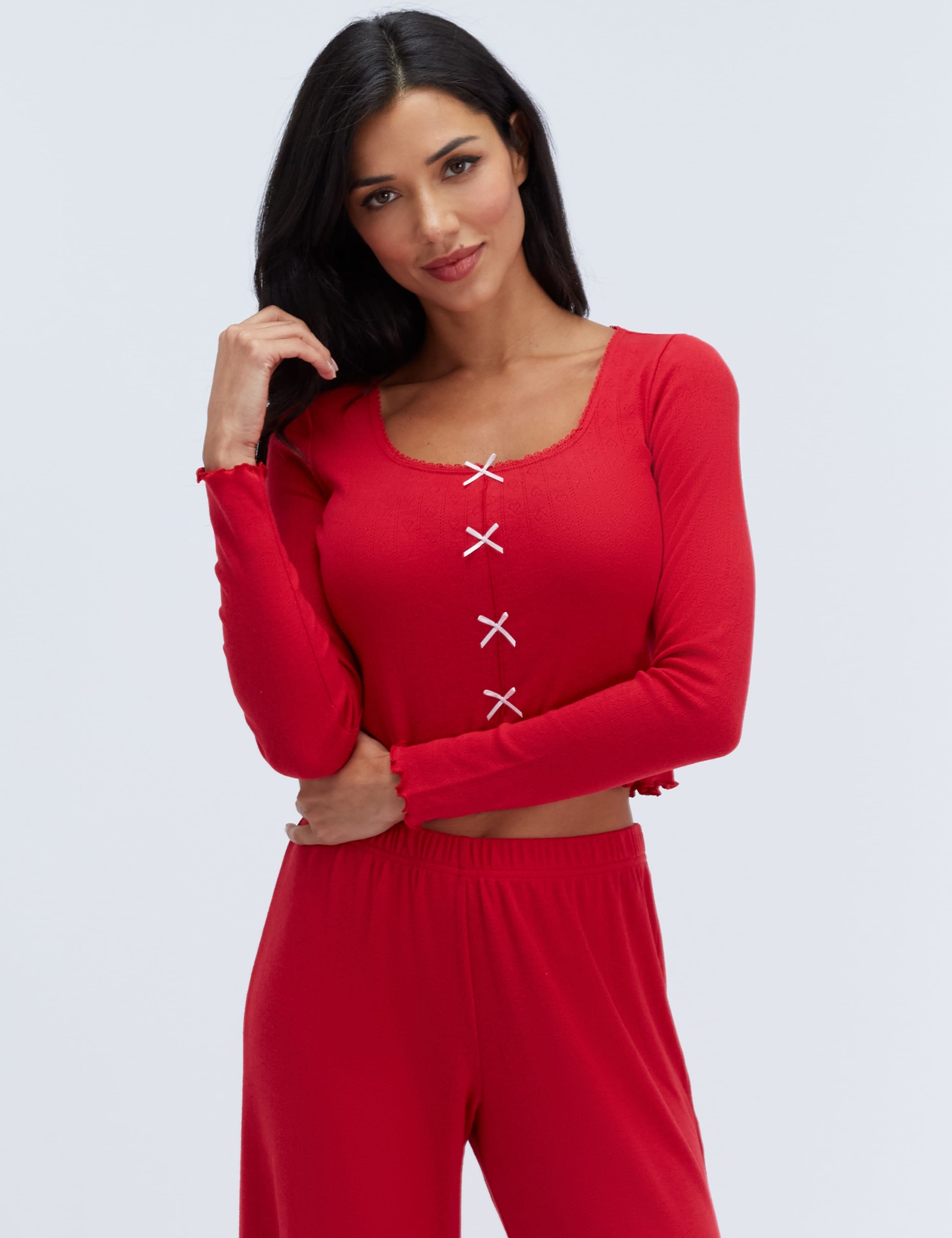Pointelle Bow Trim Wide Leg Pyjama Set 2 of 8