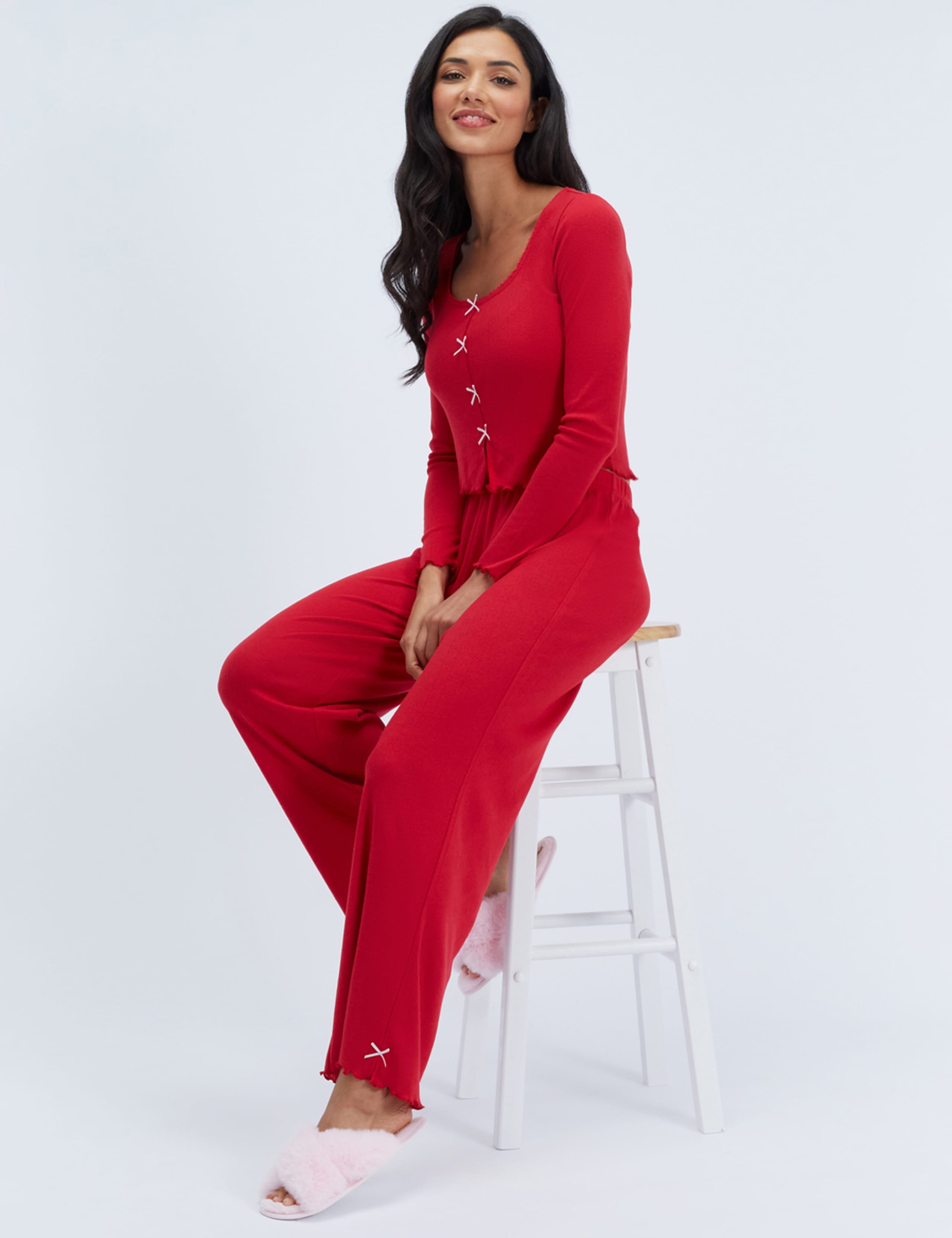 Pointelle Bow Trim Wide Leg Pyjama Set 5 of 8