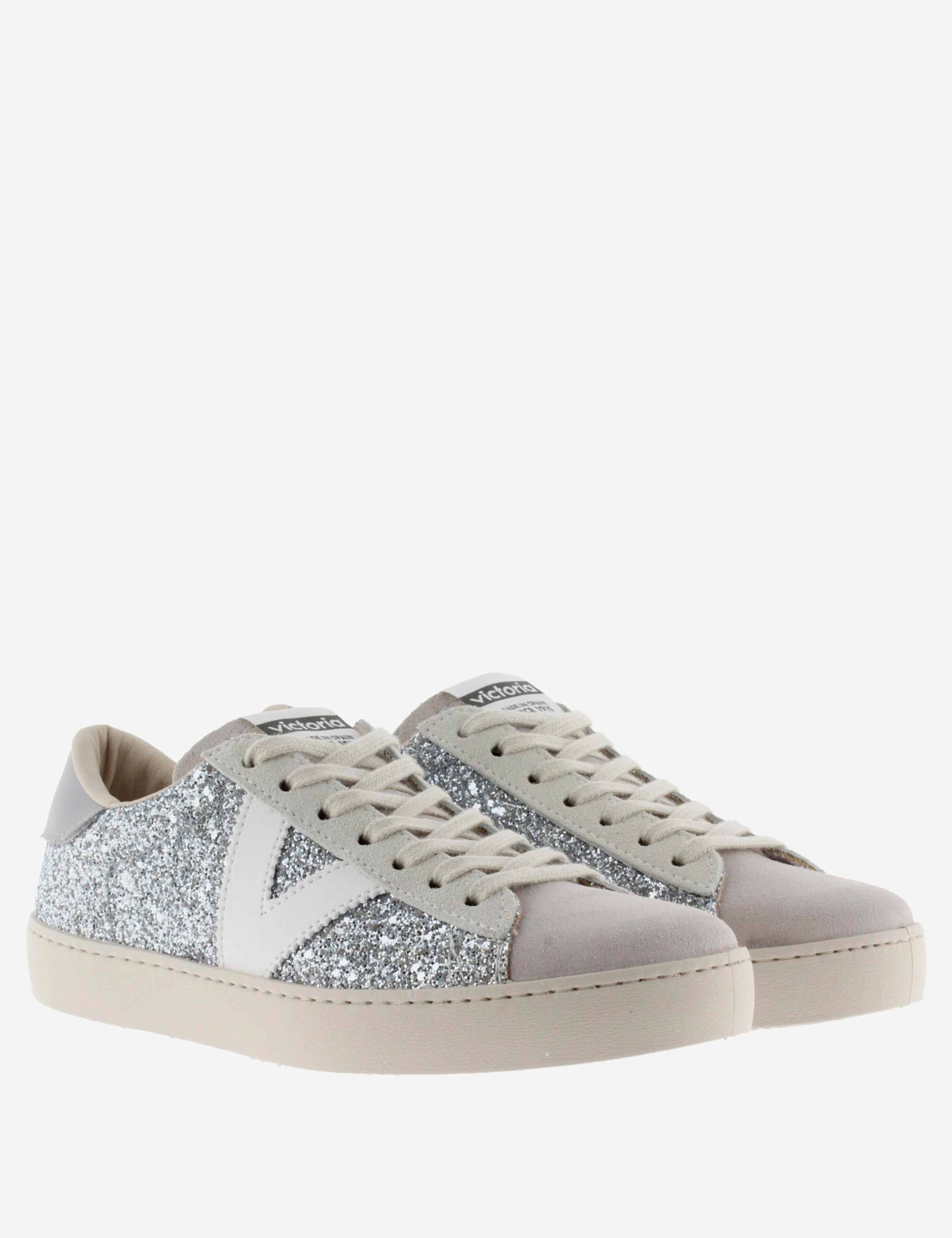 Victoria Viento Metallic Nylon Low-Top Trainers Met Glitter Logo Voor Dames