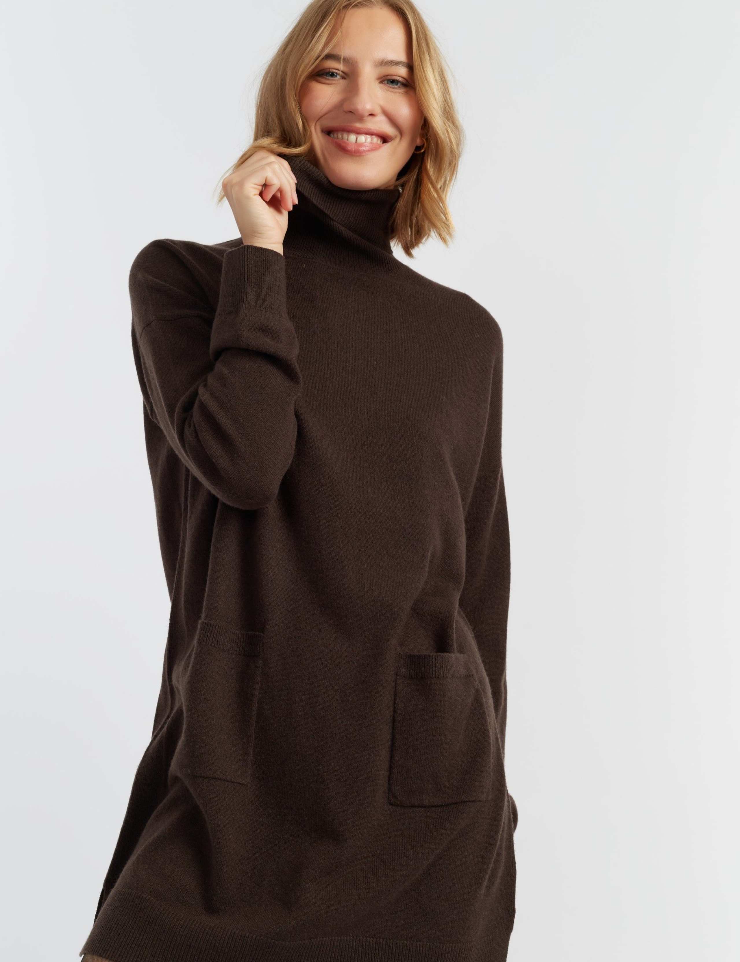 Wool Rich Knitted Roll Neck Mini Dress with Cashmere 4 of 4