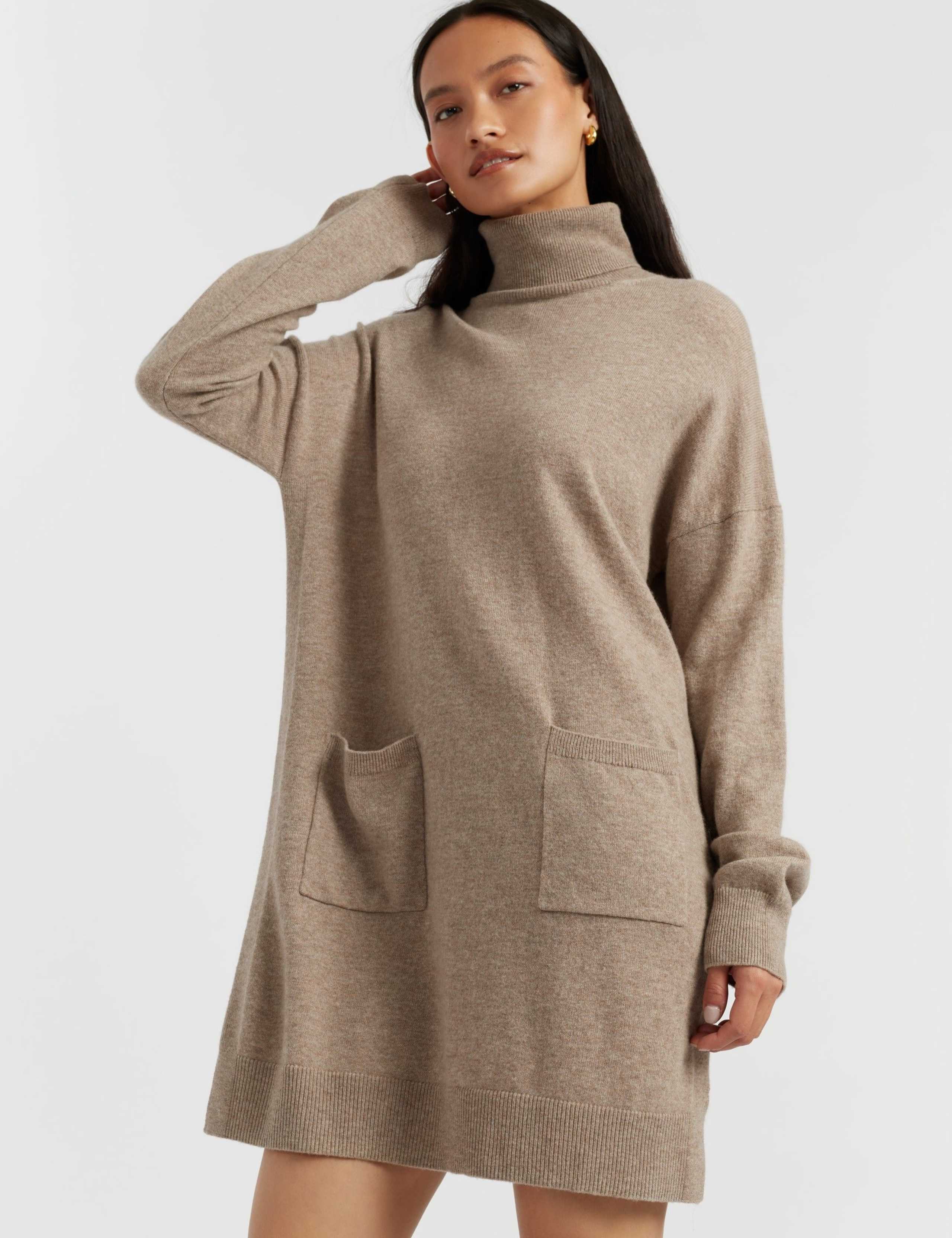 Wool Rich Knitted Roll Neck Mini Dress with Cashmere 4 of 4